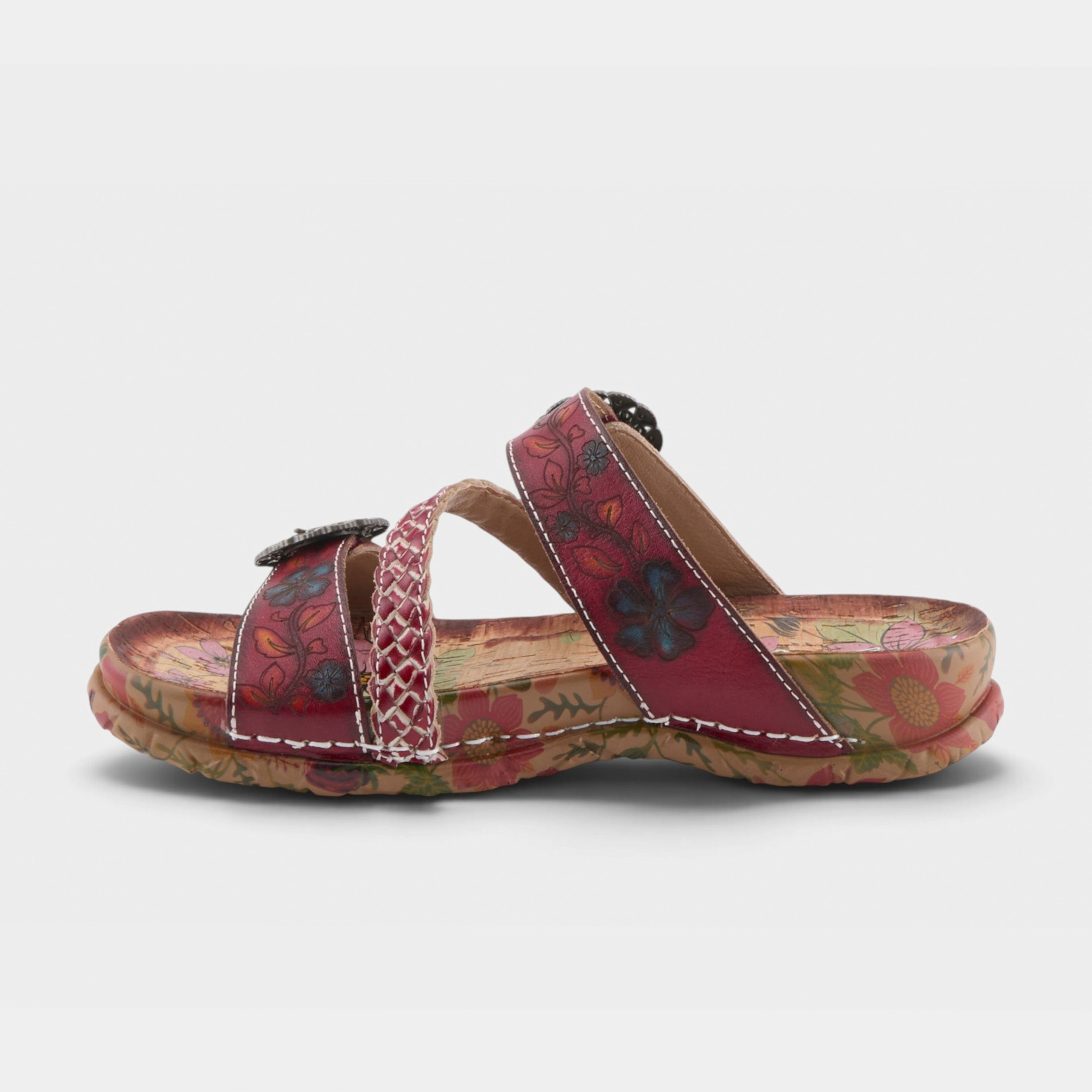 L'Artiste Ontheroad sandals in Dark Red Multi, side view
