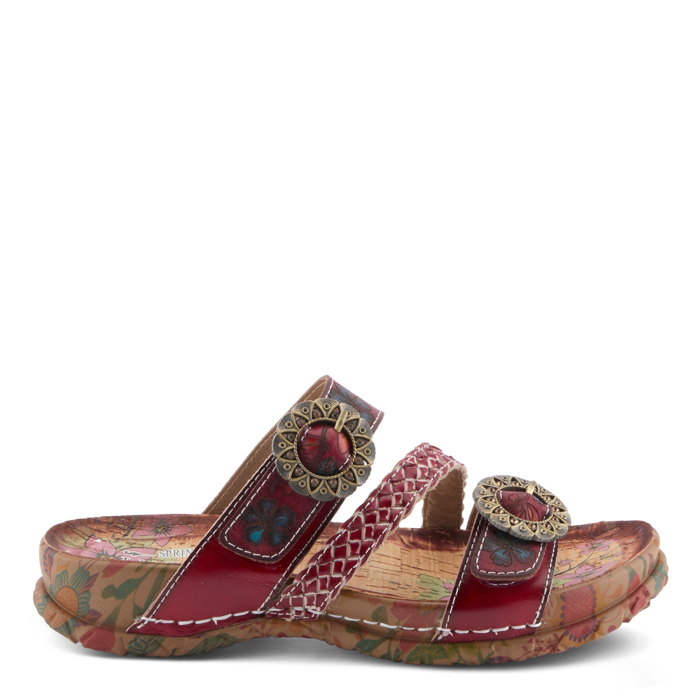 L'Artiste L'ARTISTE ONTHEROAD SANDALS sandal in dark red multi with handcrafted leather design