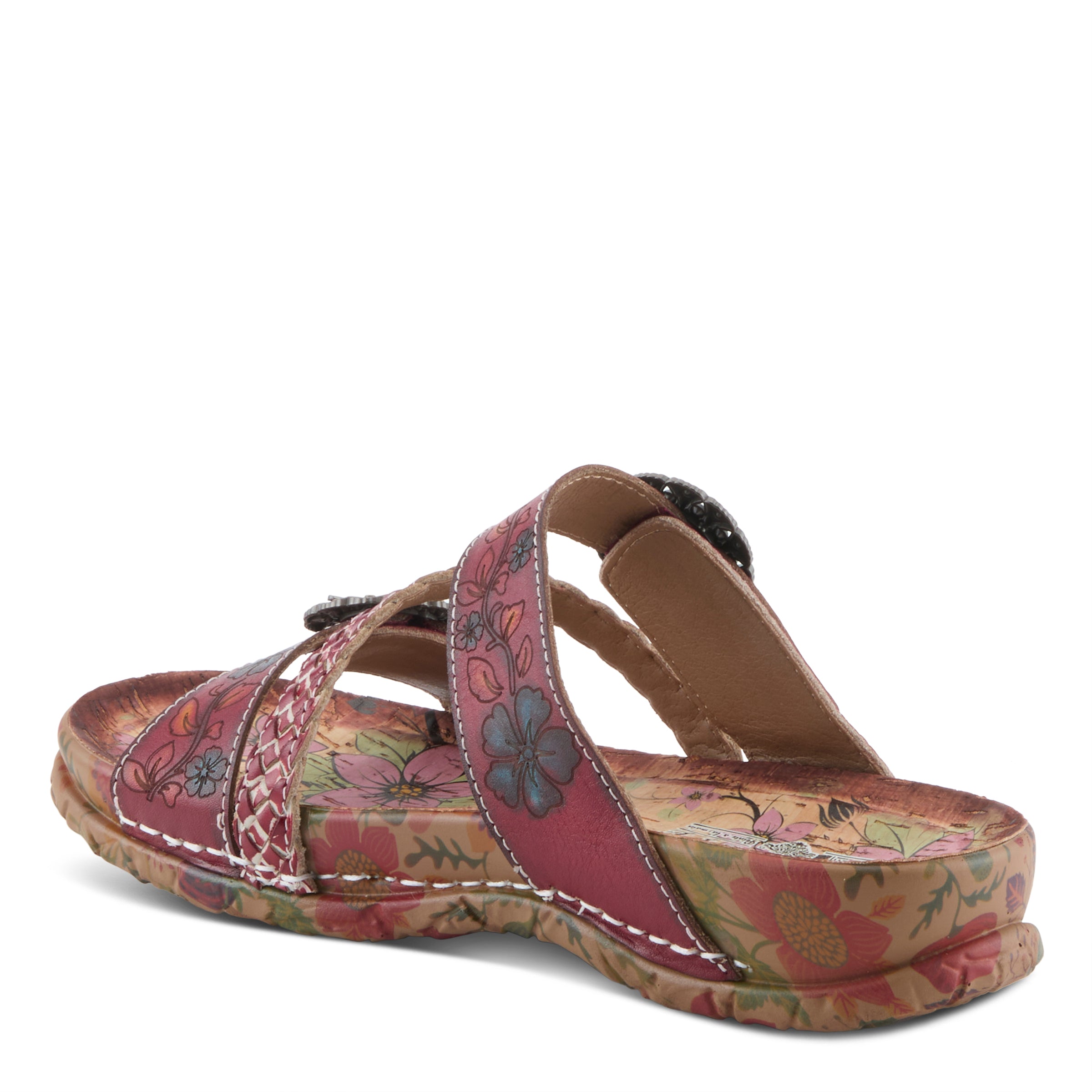 L'Artiste L'ARTISTE ONTHEROAD SANDALS sandal in dark red multi with handcrafted leather design