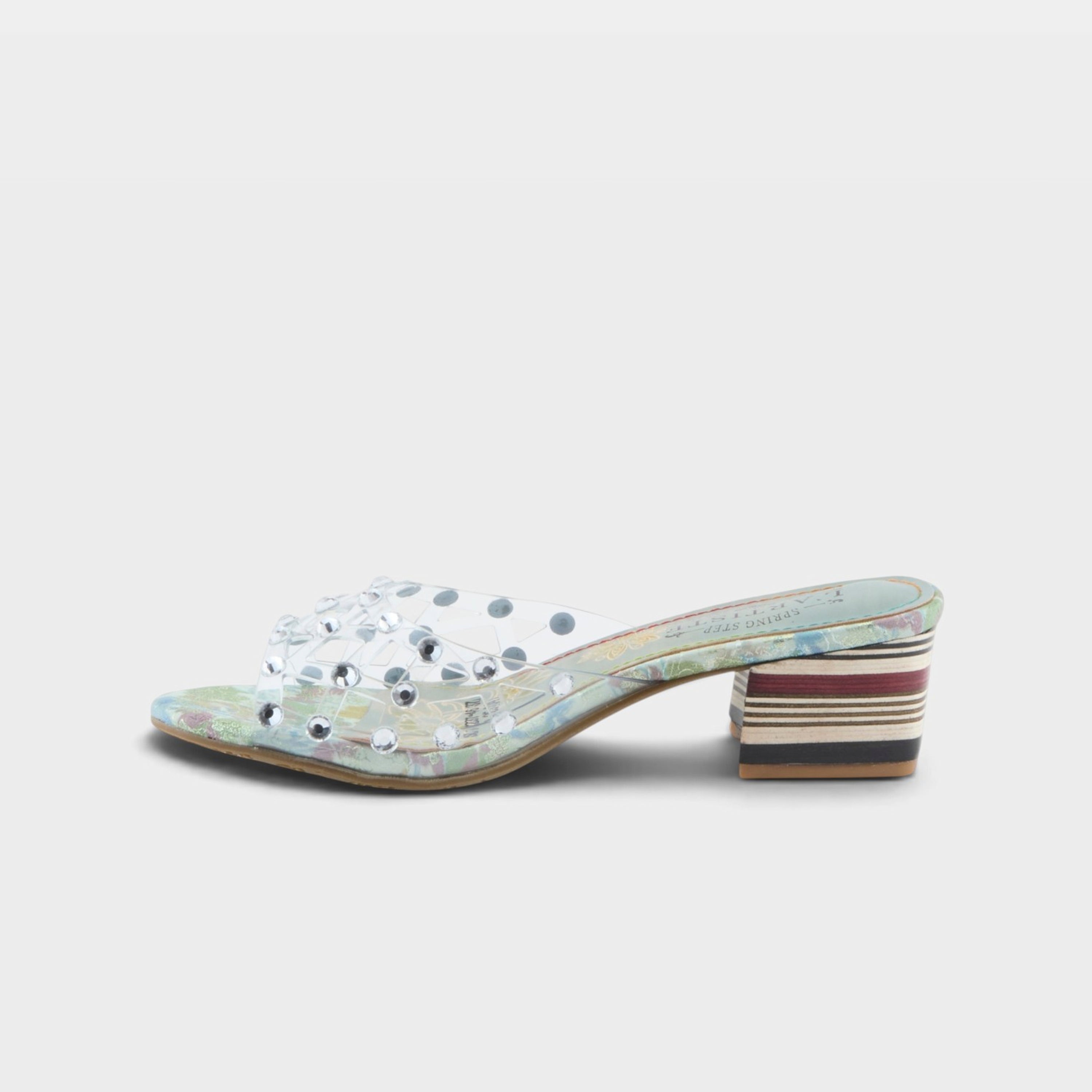 L'Artiste Ontherox sandals in Mint Green Multi, side view