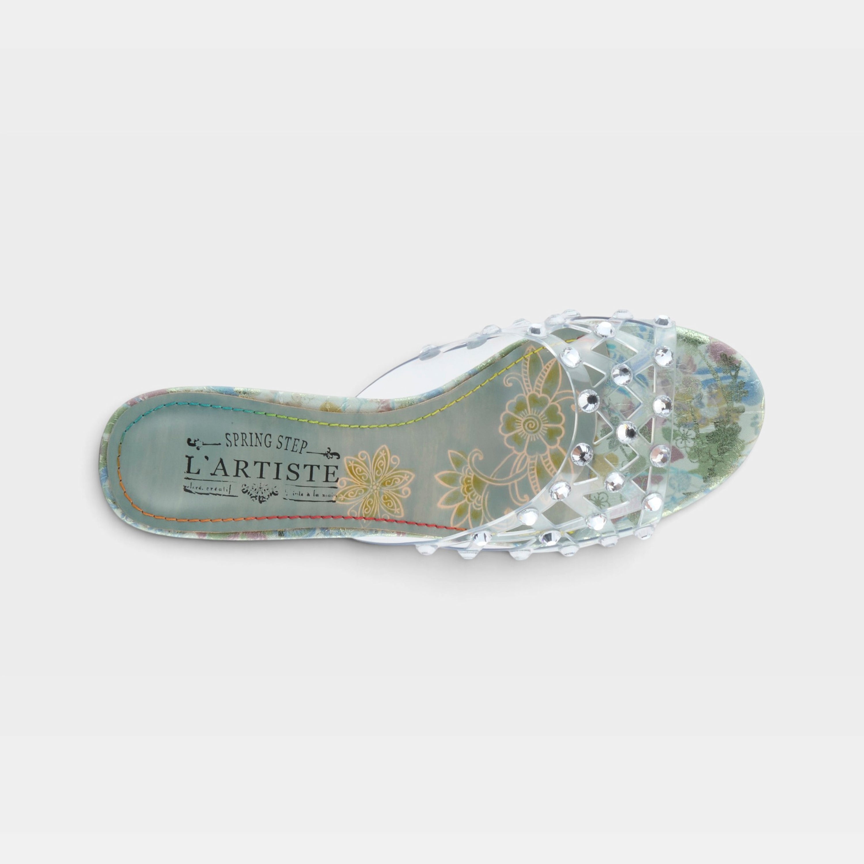 L'Artiste Ontherox sandals in Mint Green Multi, top view
