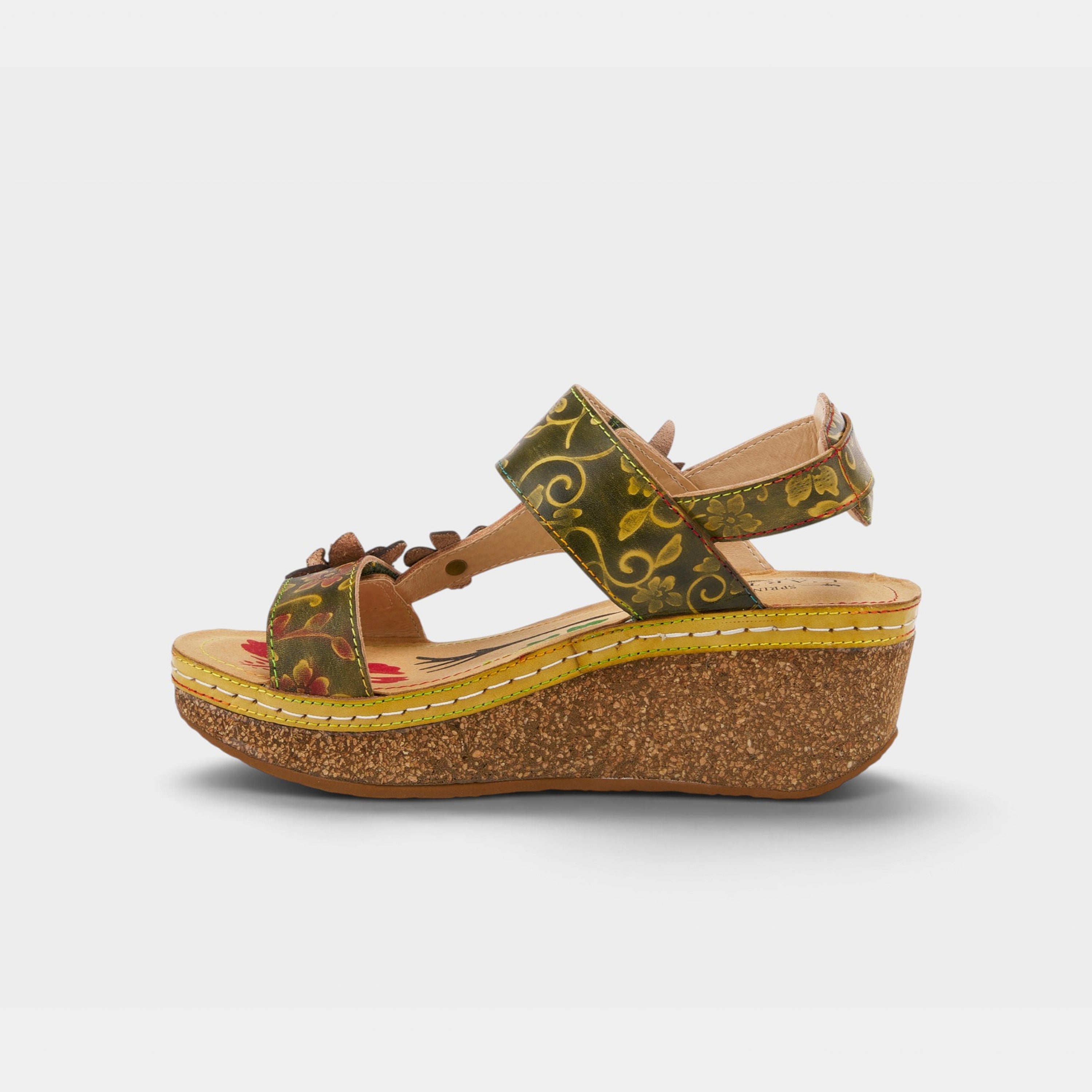 L'Artiste Pickford back strap sandals in Green Multi, side view