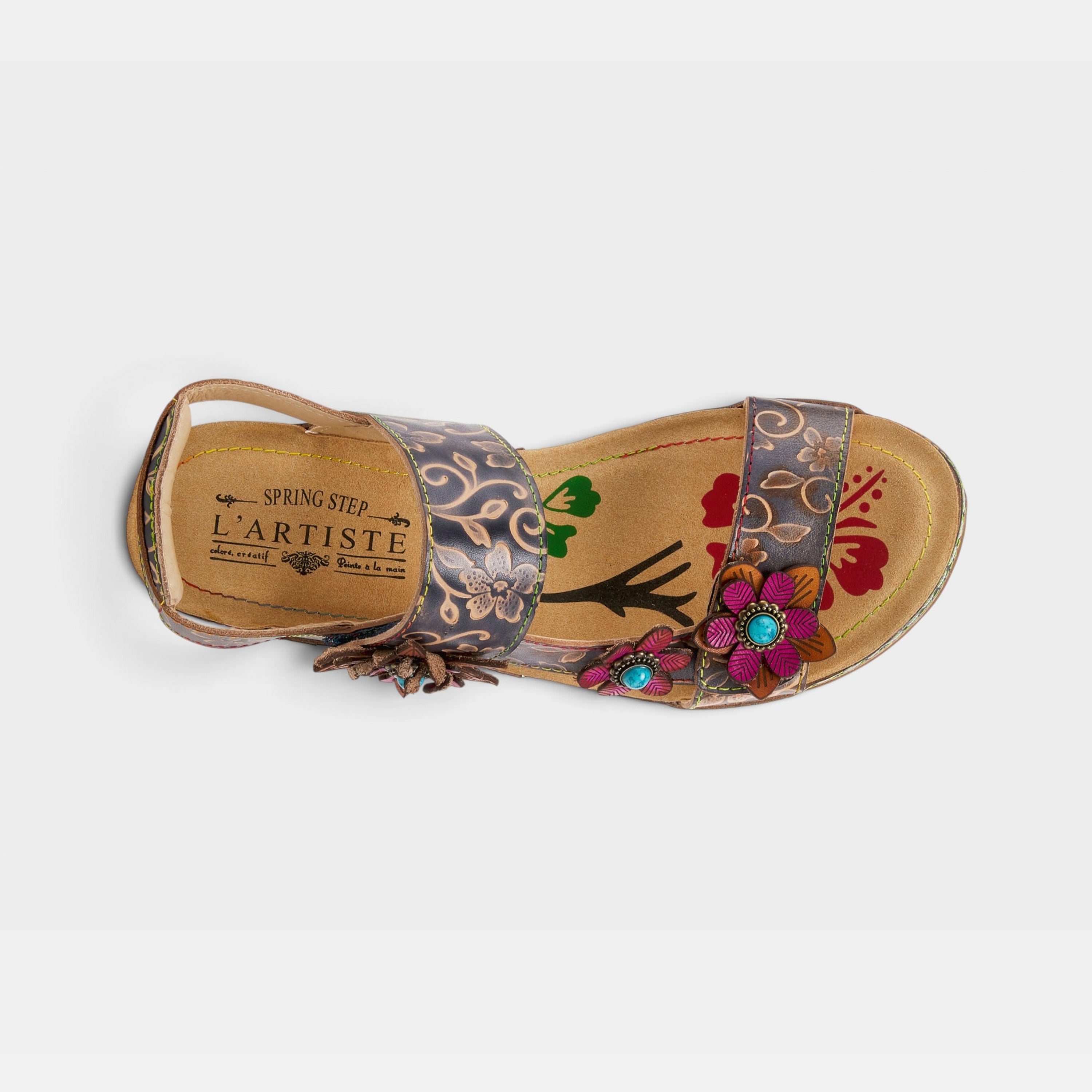 L'Artiste Pickford back strap sandals in Navy Multi, top view