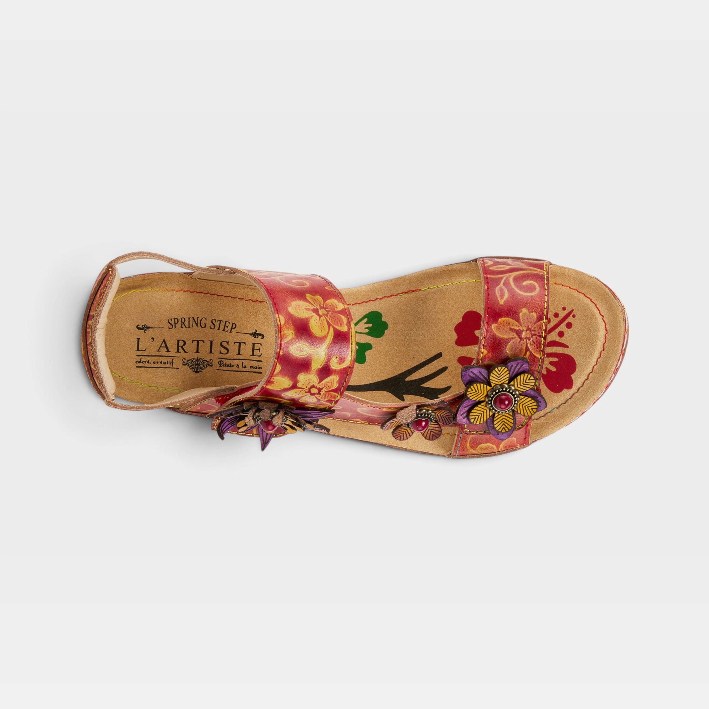 L'Artiste Pickford back strap sandals in Red Multi, top view