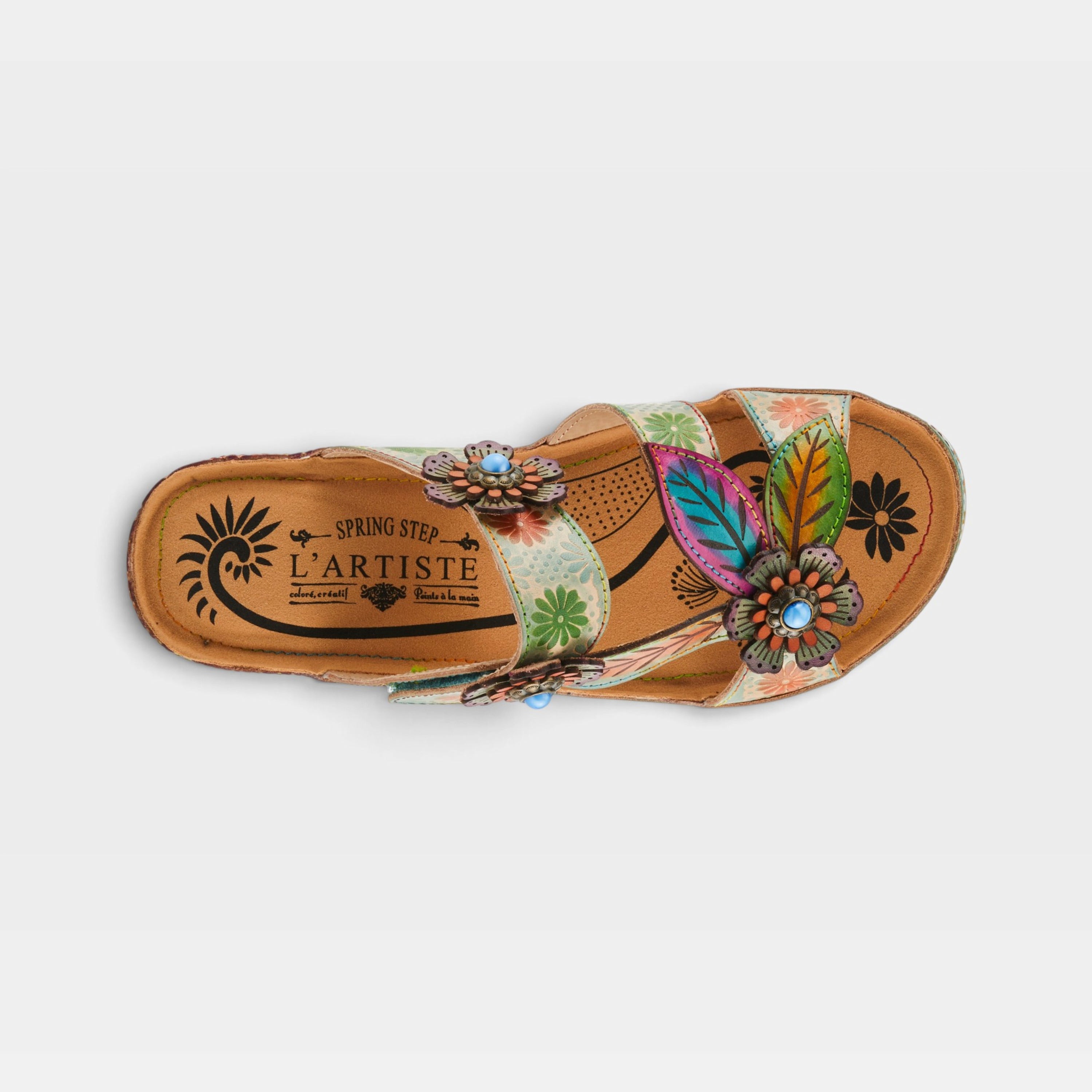 L'Artiste Pillow-Soft sandals in Mint Green Multi, top view