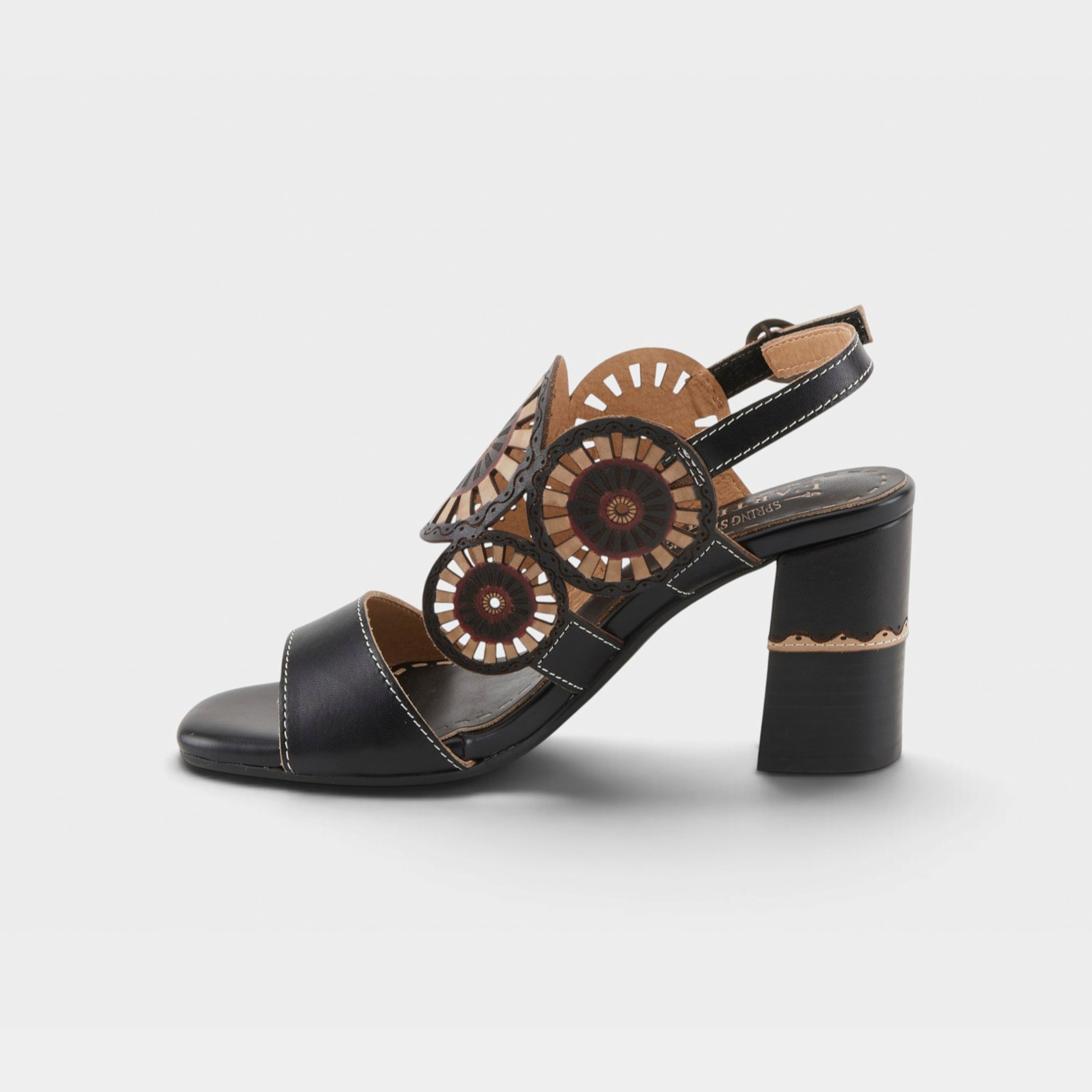L'Artiste Pinwheel sandals in Black, side view