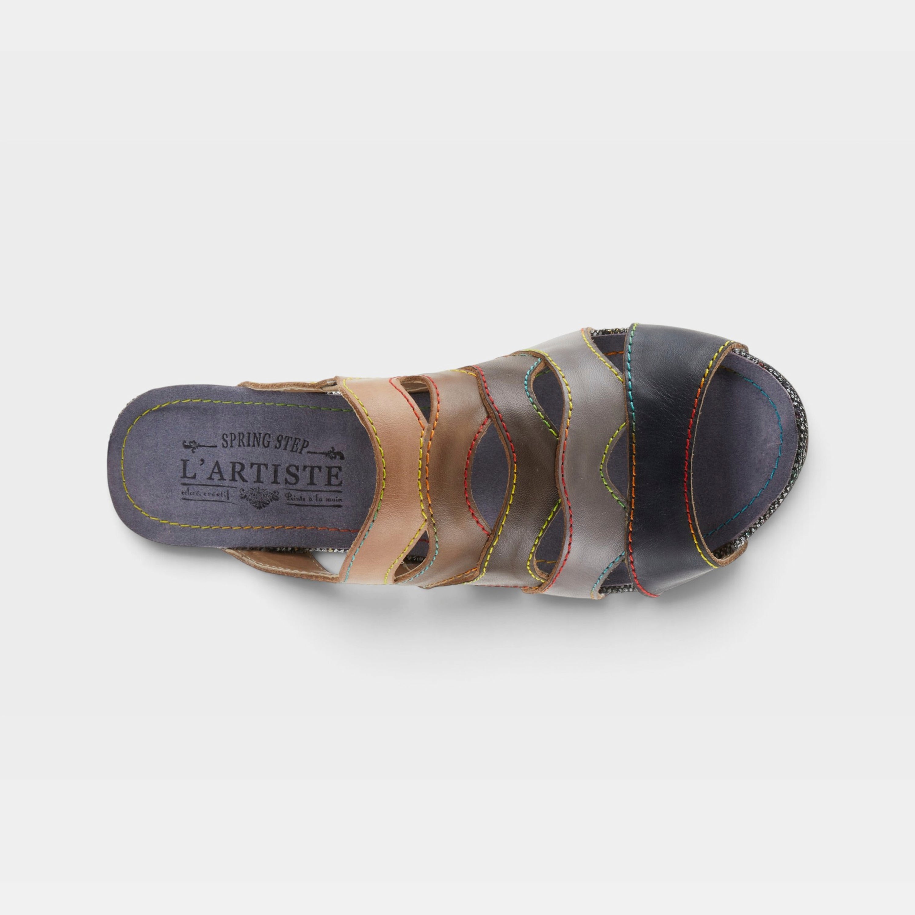 L'Artiste Pita sandals in Black Multi, top view
