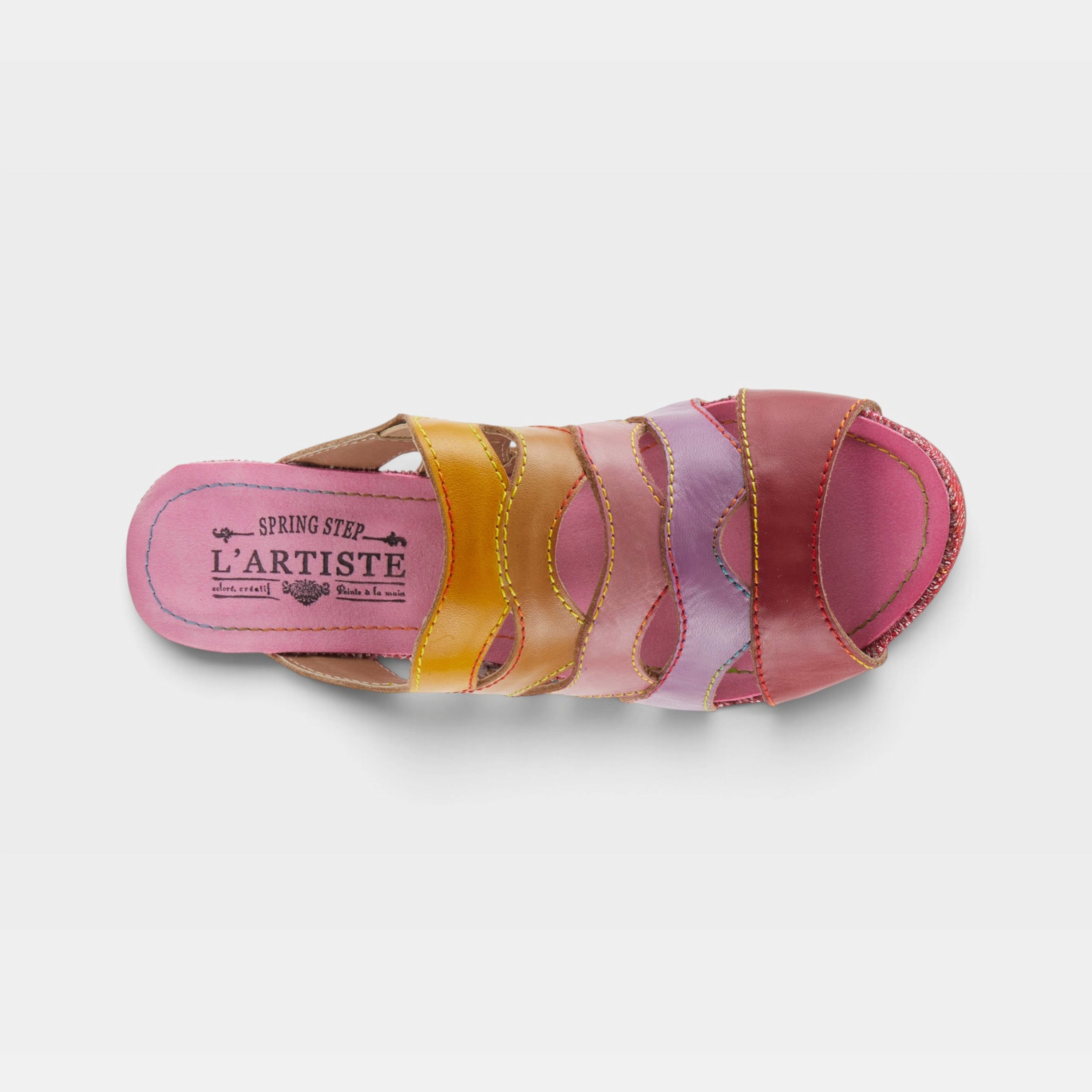 L'Artiste Pita sandals in Pink Multi, top view