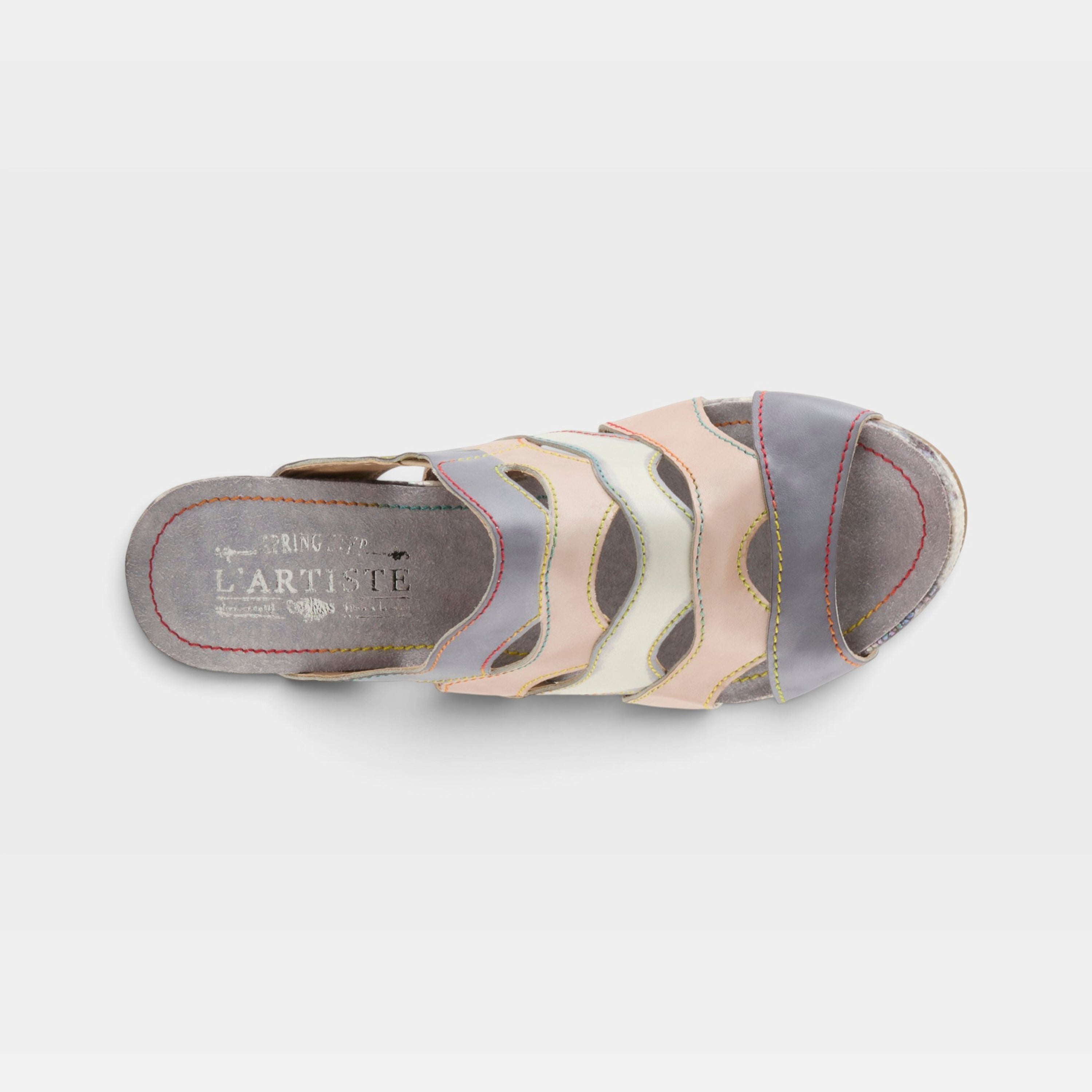 L'Artiste Pita sandals in Slate Multi, top view