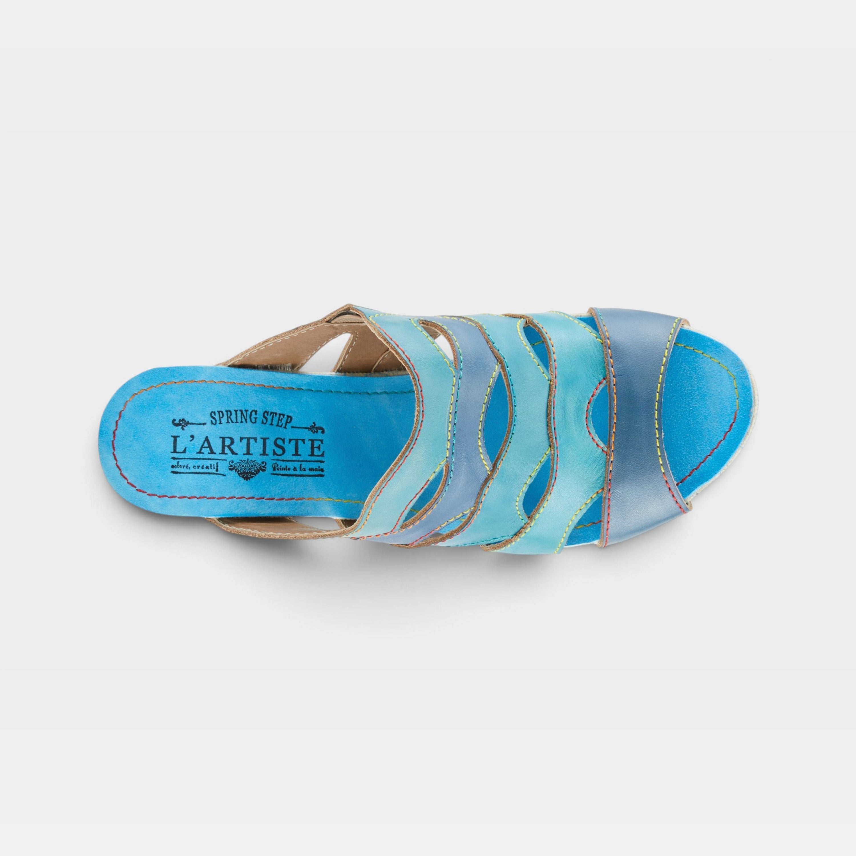 L'Artiste Pita sandals in Turquoise Multi, top view