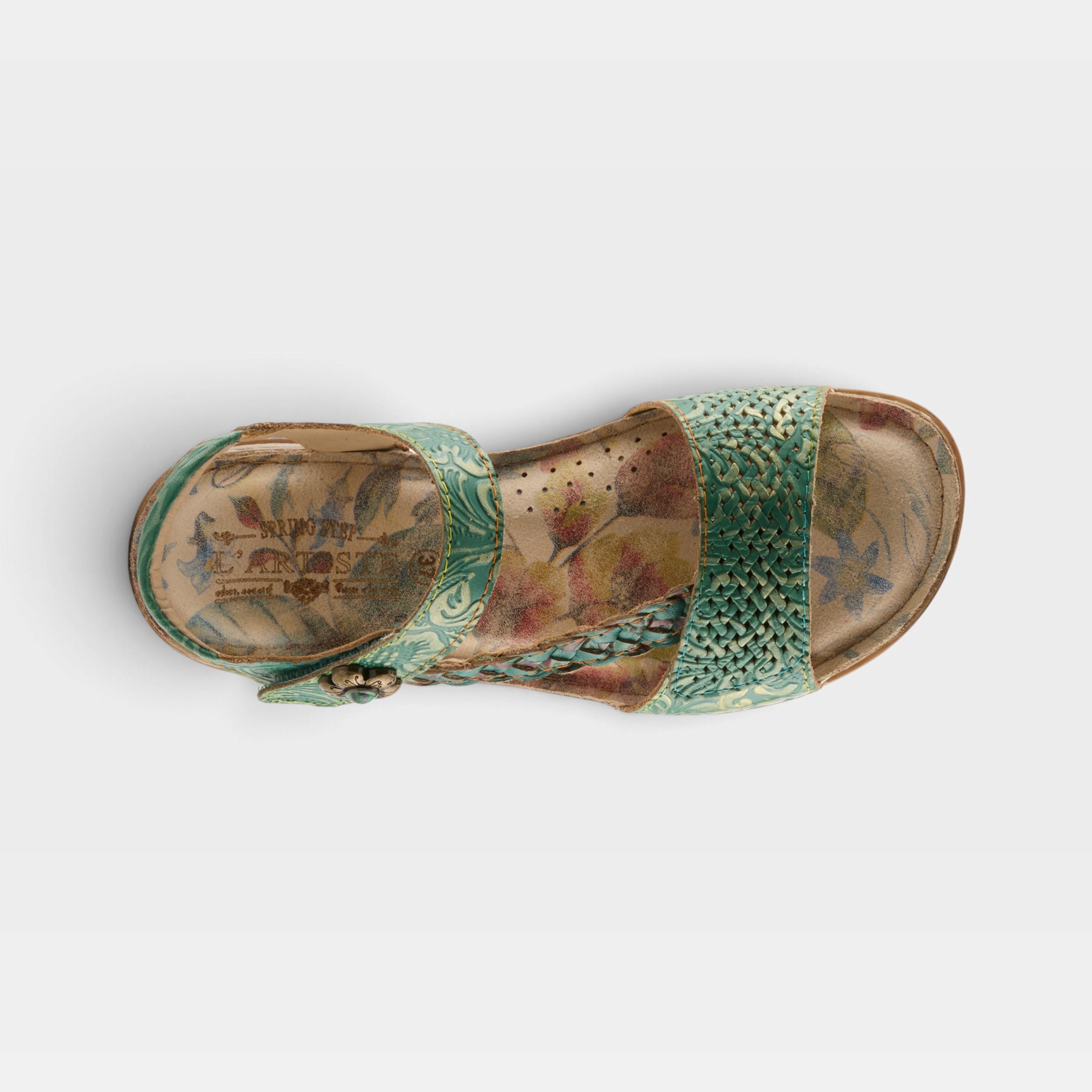 L'Artiste Popular sandal in Green Multi, top view