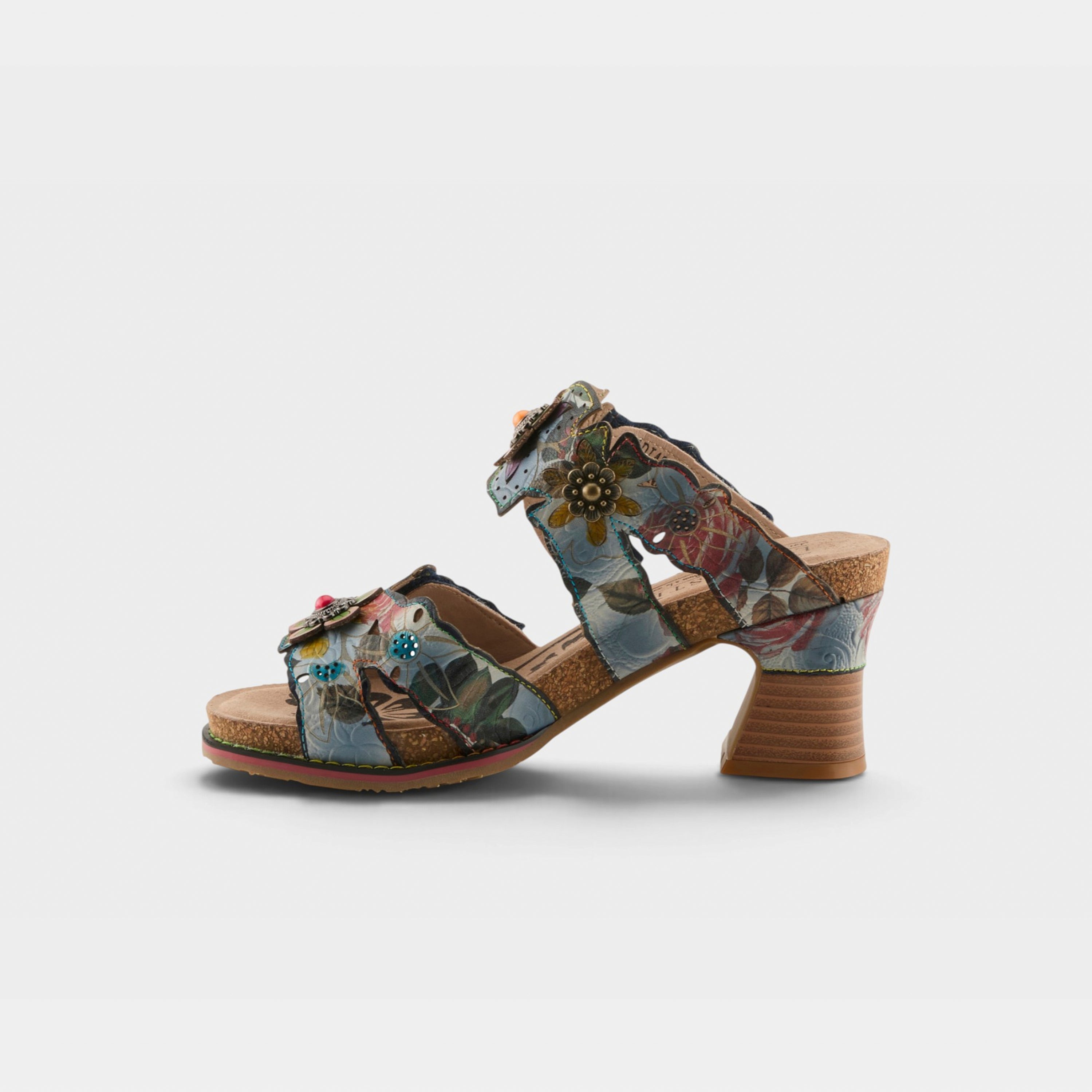 L'Artiste Radiating sandals in Denim Multi, side view