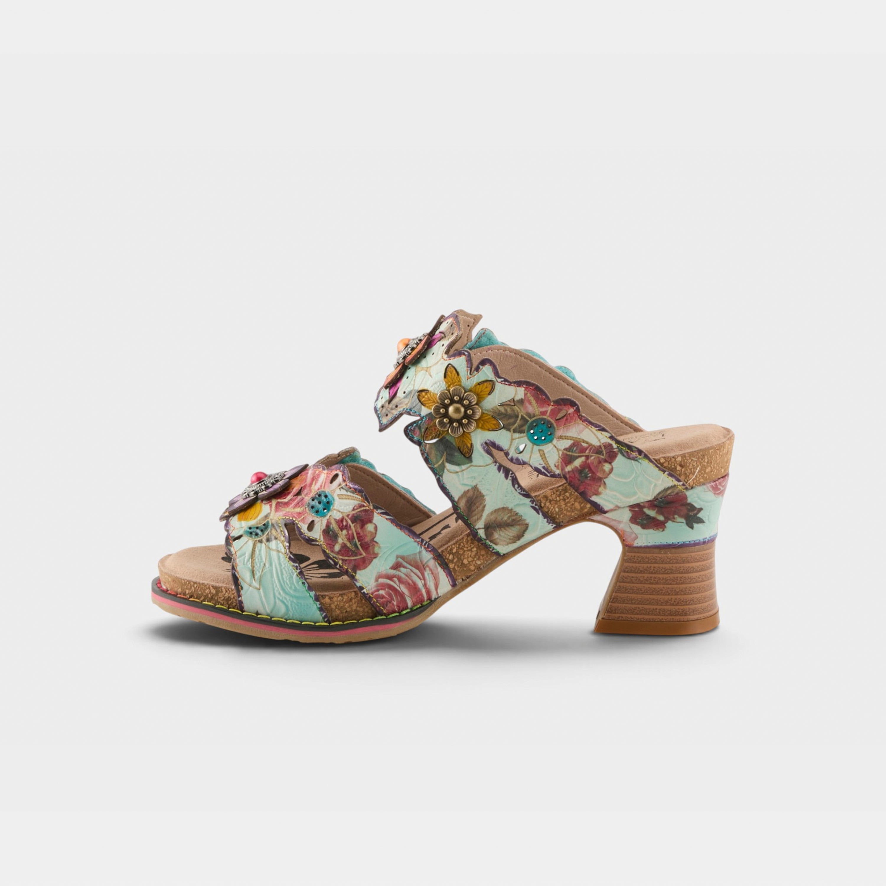 L'Artiste Radiating sandals in Mint Green Multi, side view