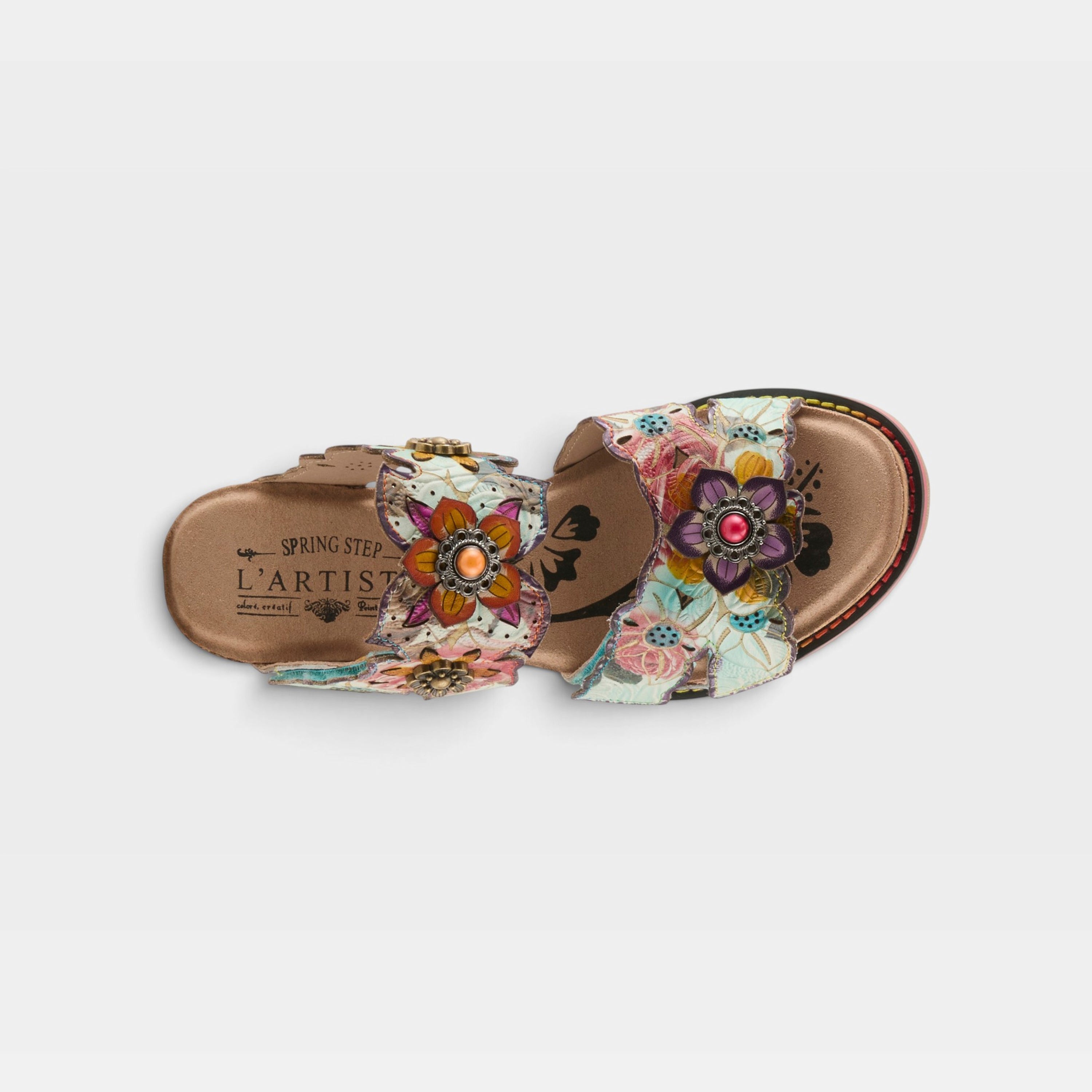 L'Artiste Radiating sandals in Mint Green Multi, top view
