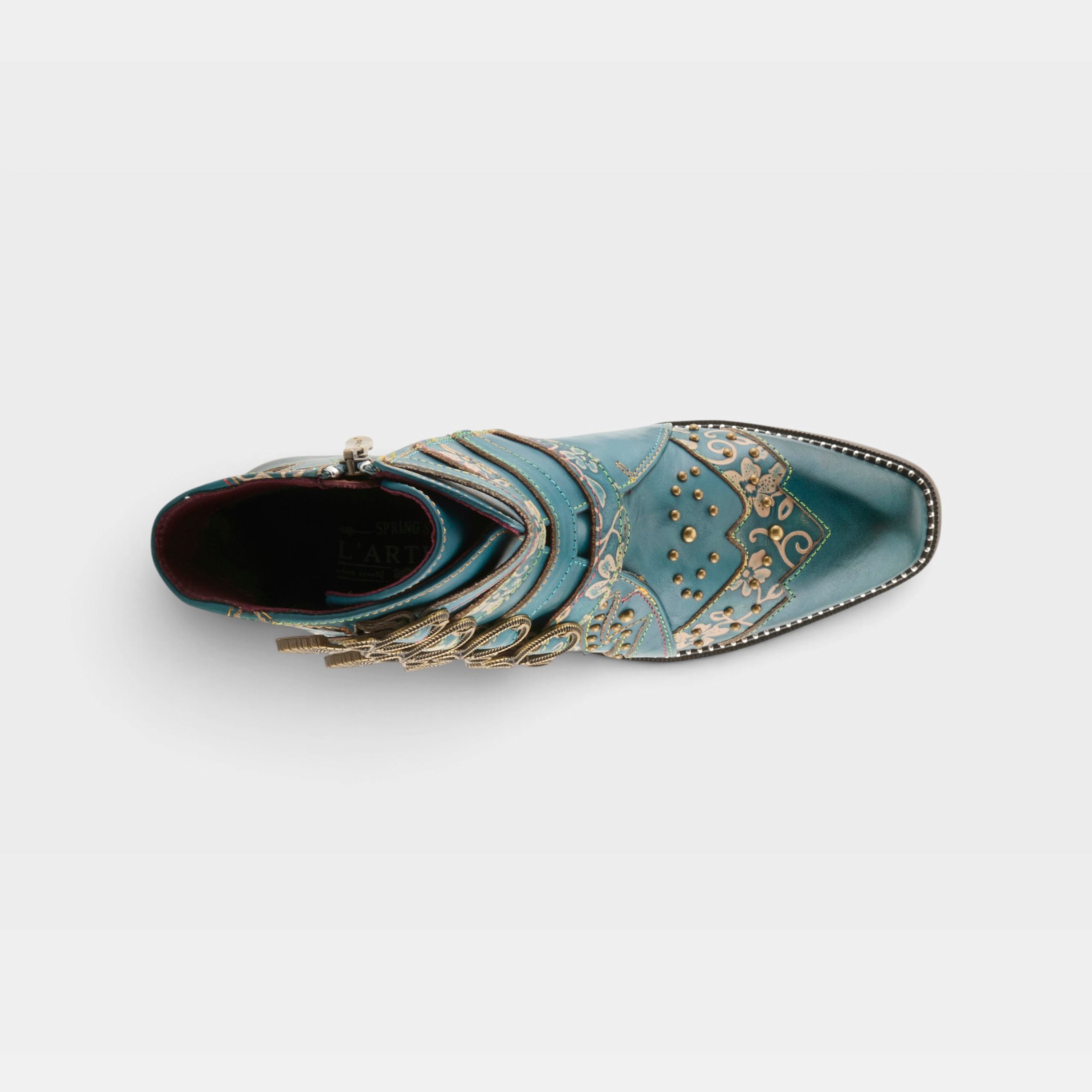 L'Artiste Rodeha boots in Teal, top view