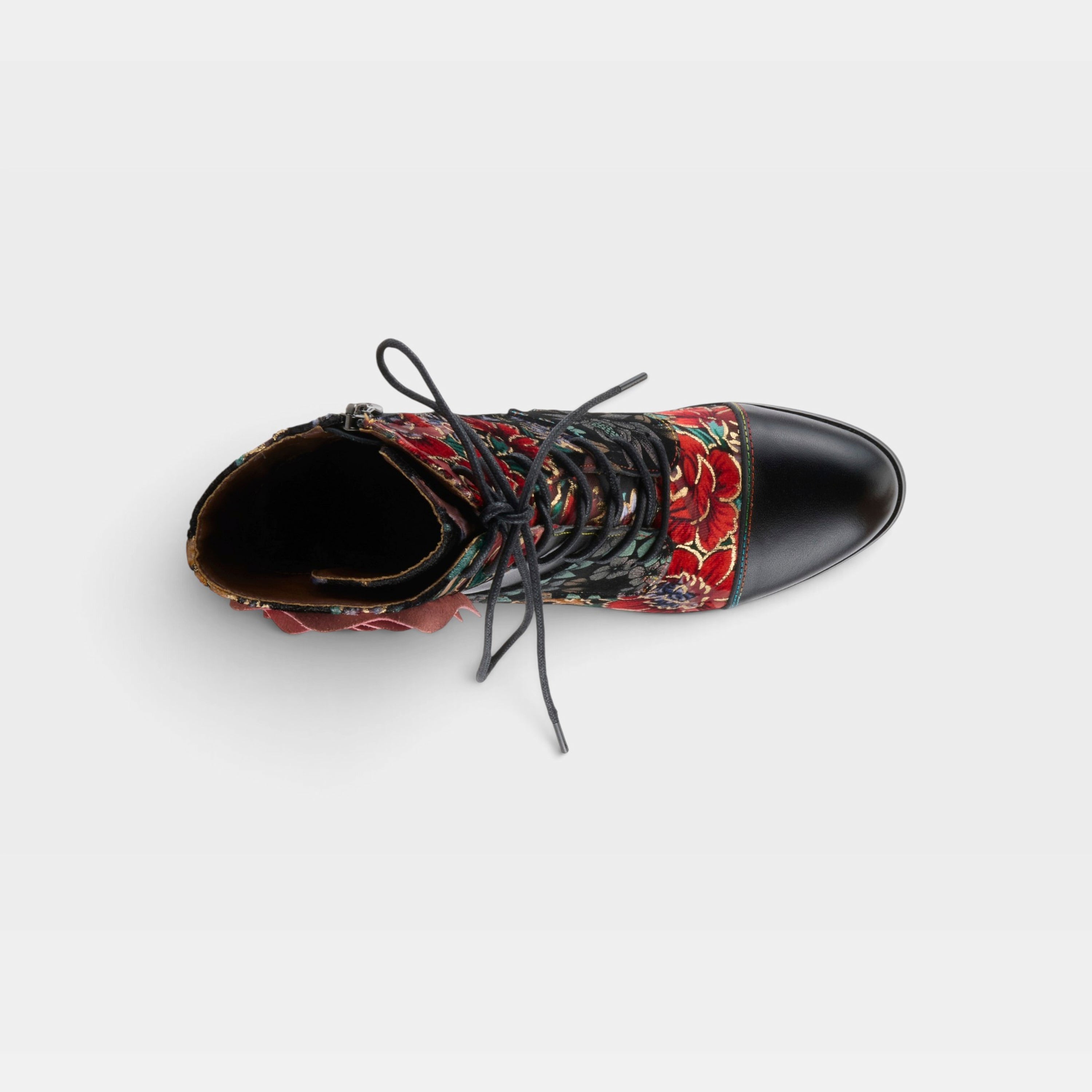 L'Artiste Roselia boots in Black Multi, top view