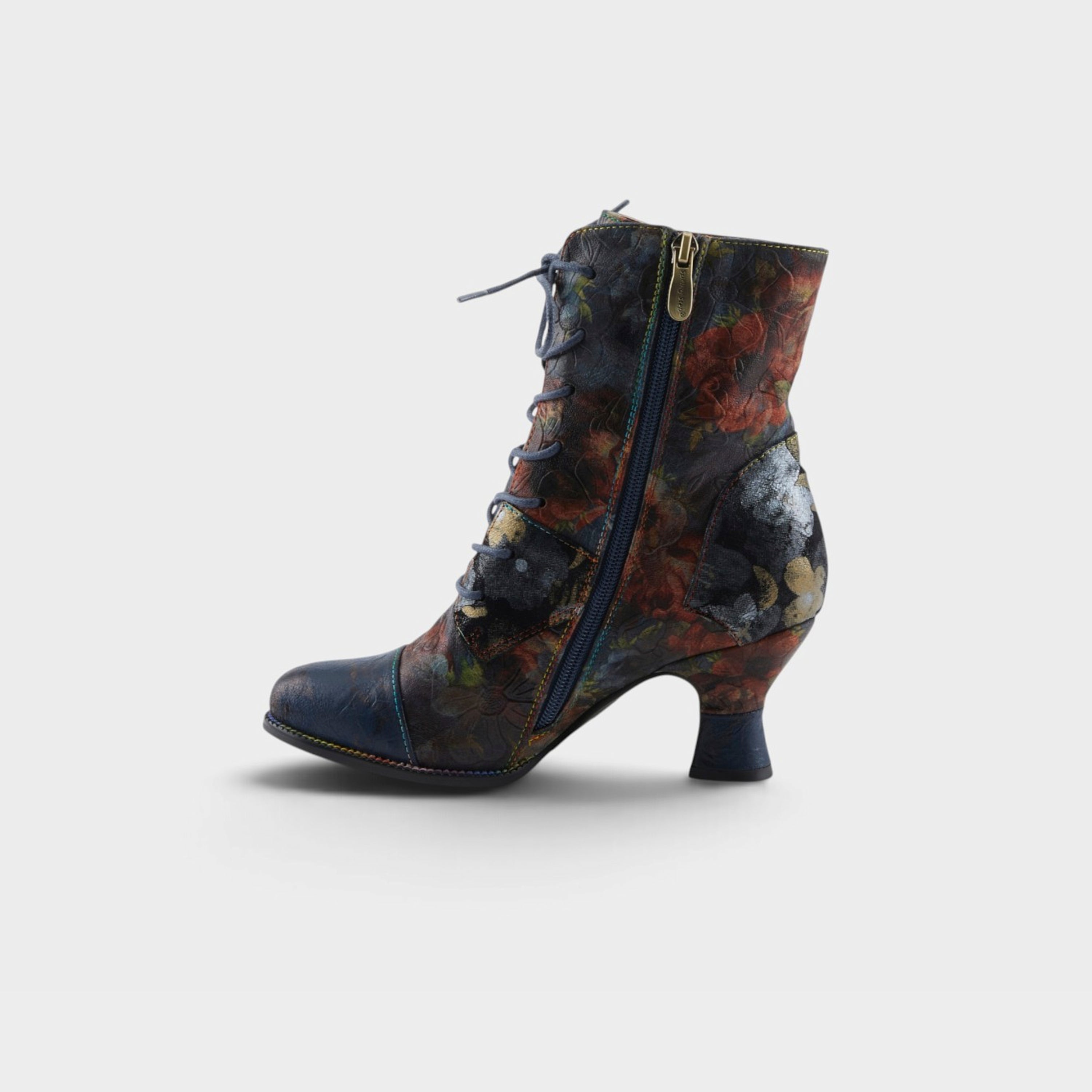 L'Artiste Roselia-Flow boots in Navy Multi, side view