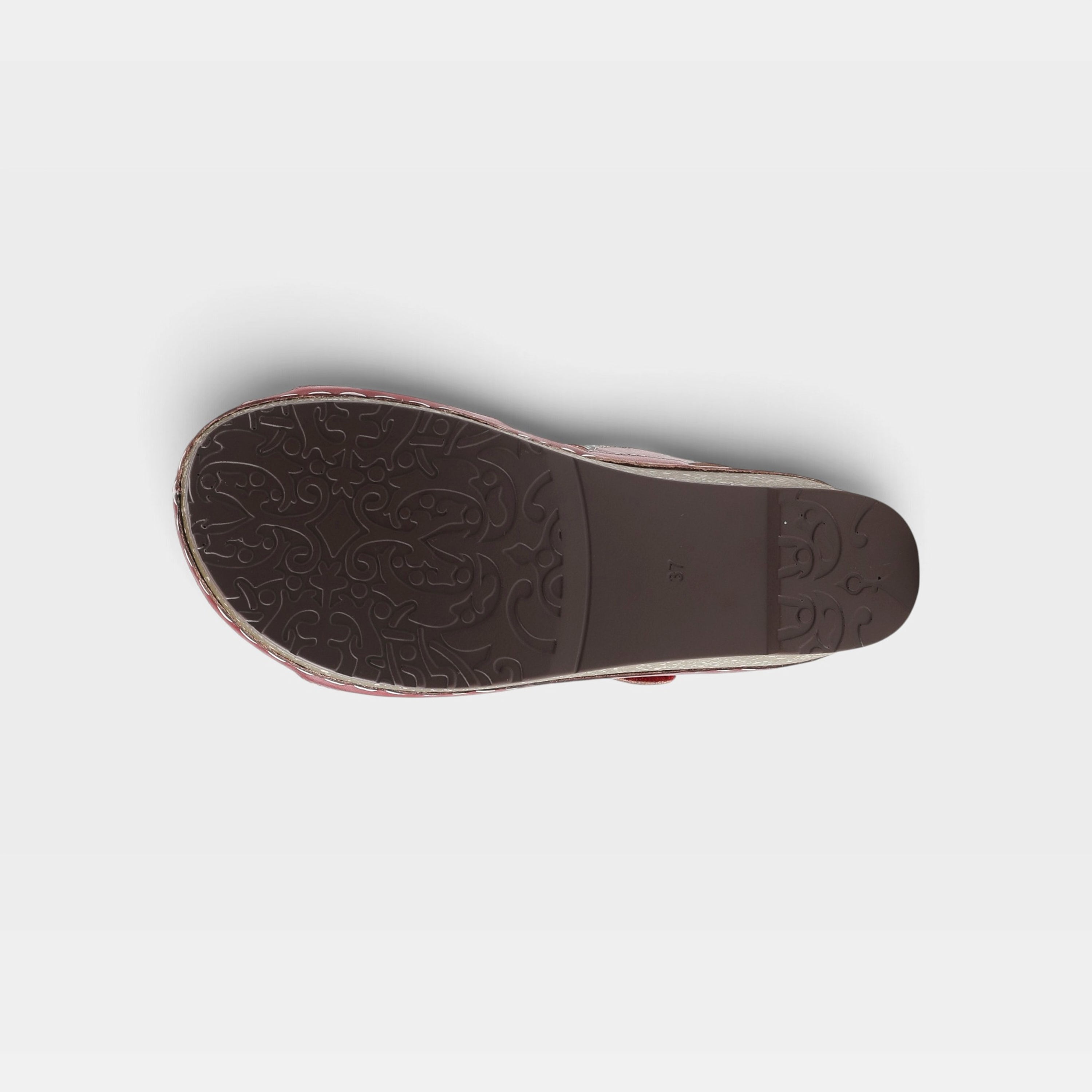 L'Artiste Roshni sandals in Red Multi, outsole view
