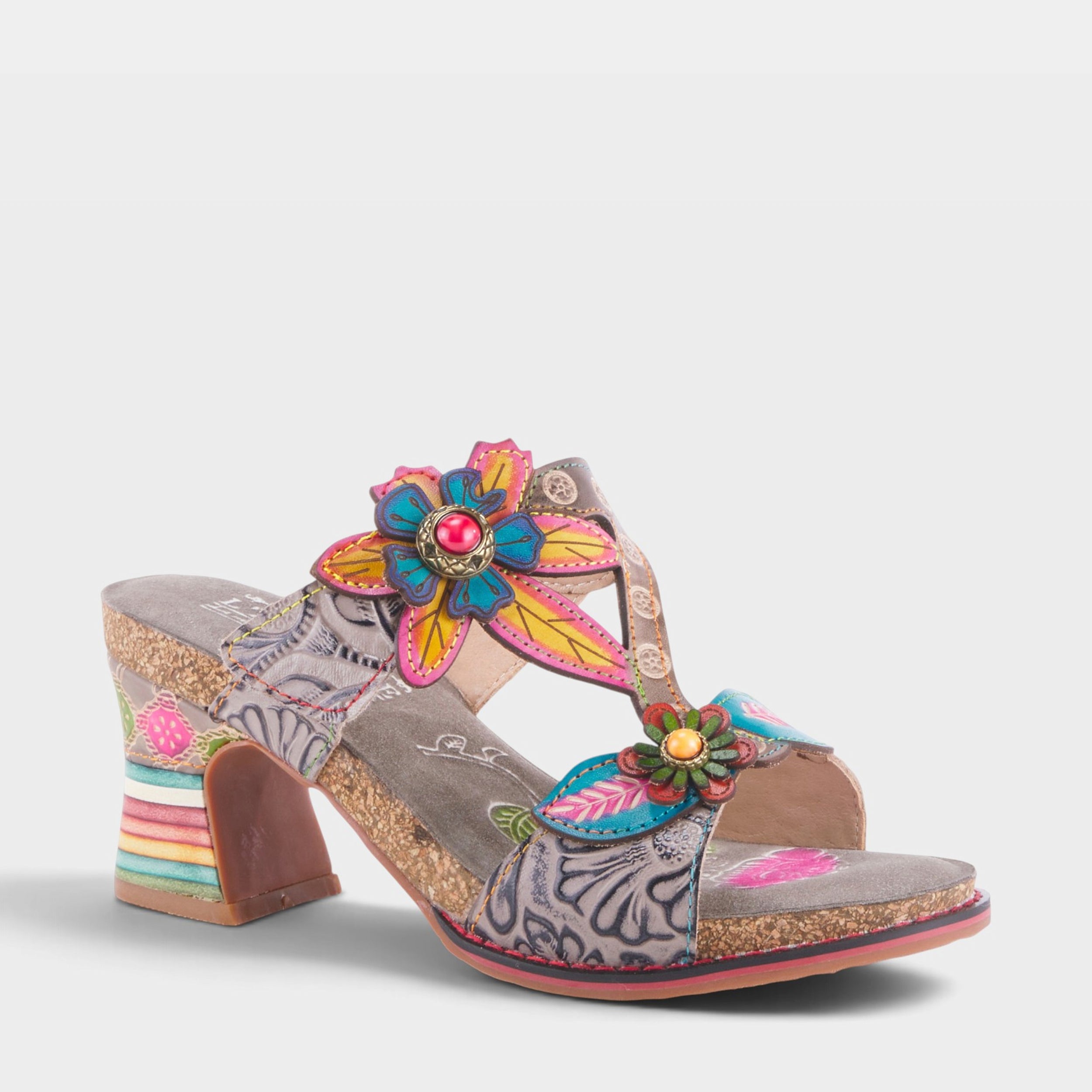 ☆スギライト＆インカローズ ロザリオ☆ L'Artiste Rossie Floral Block Heel Sandals - Spring Step Shoes