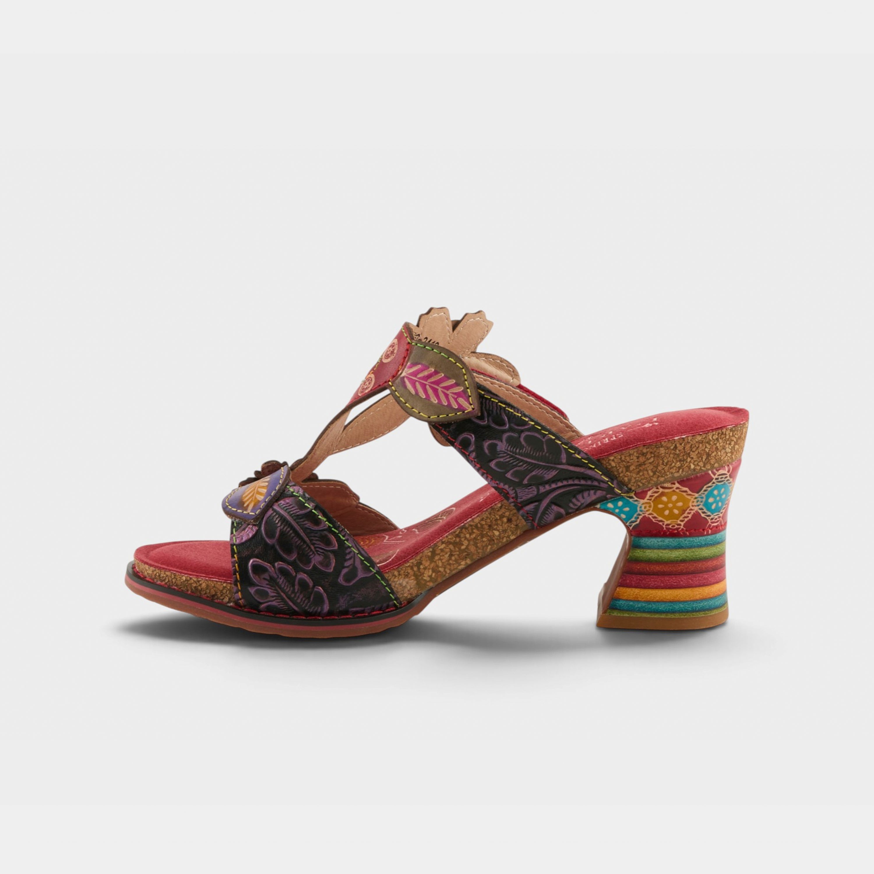 L'Artiste Rossie heeled sandals in Red Multi, side view
