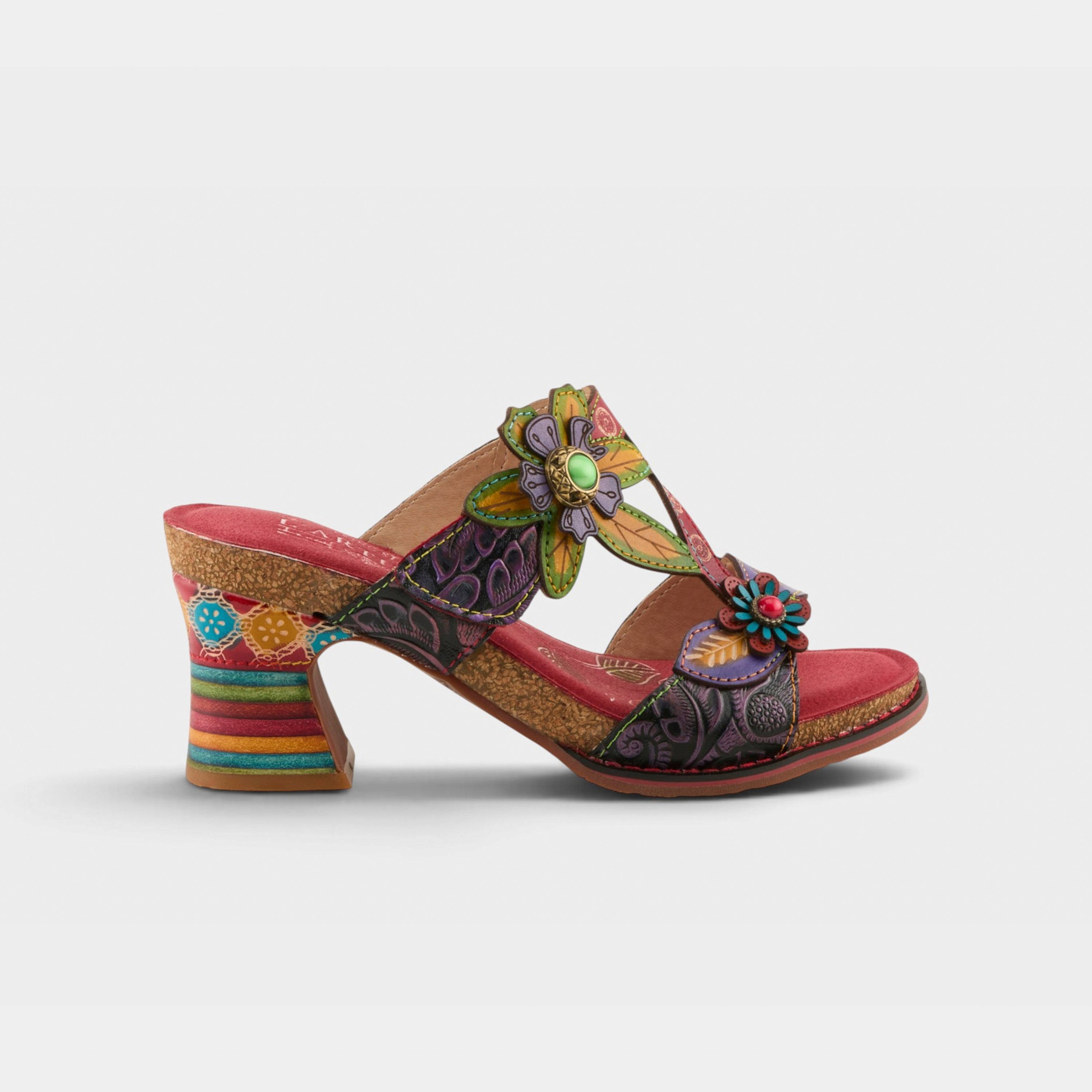 L'Artiste Rossie heeled sandals in Red Multi, hero view