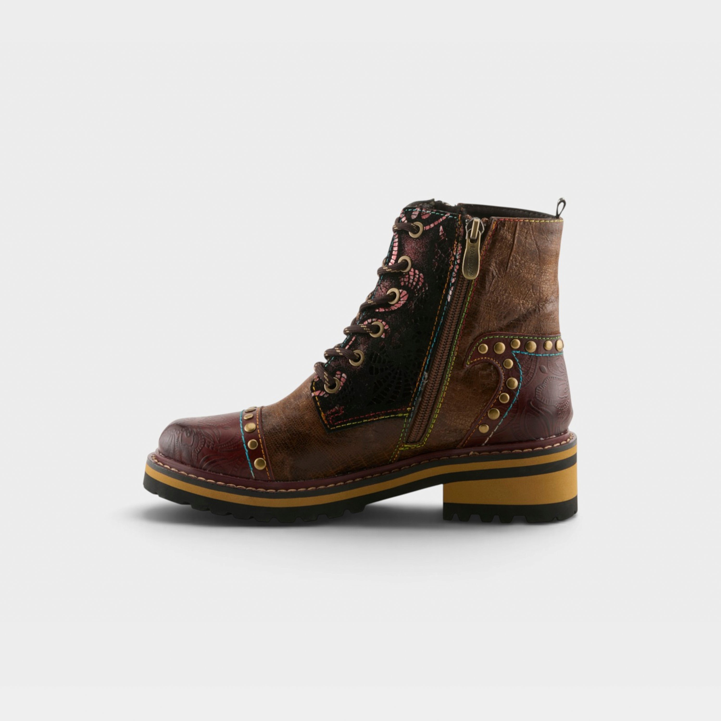 L'Artiste Rugup booties in Brown Multi, side view