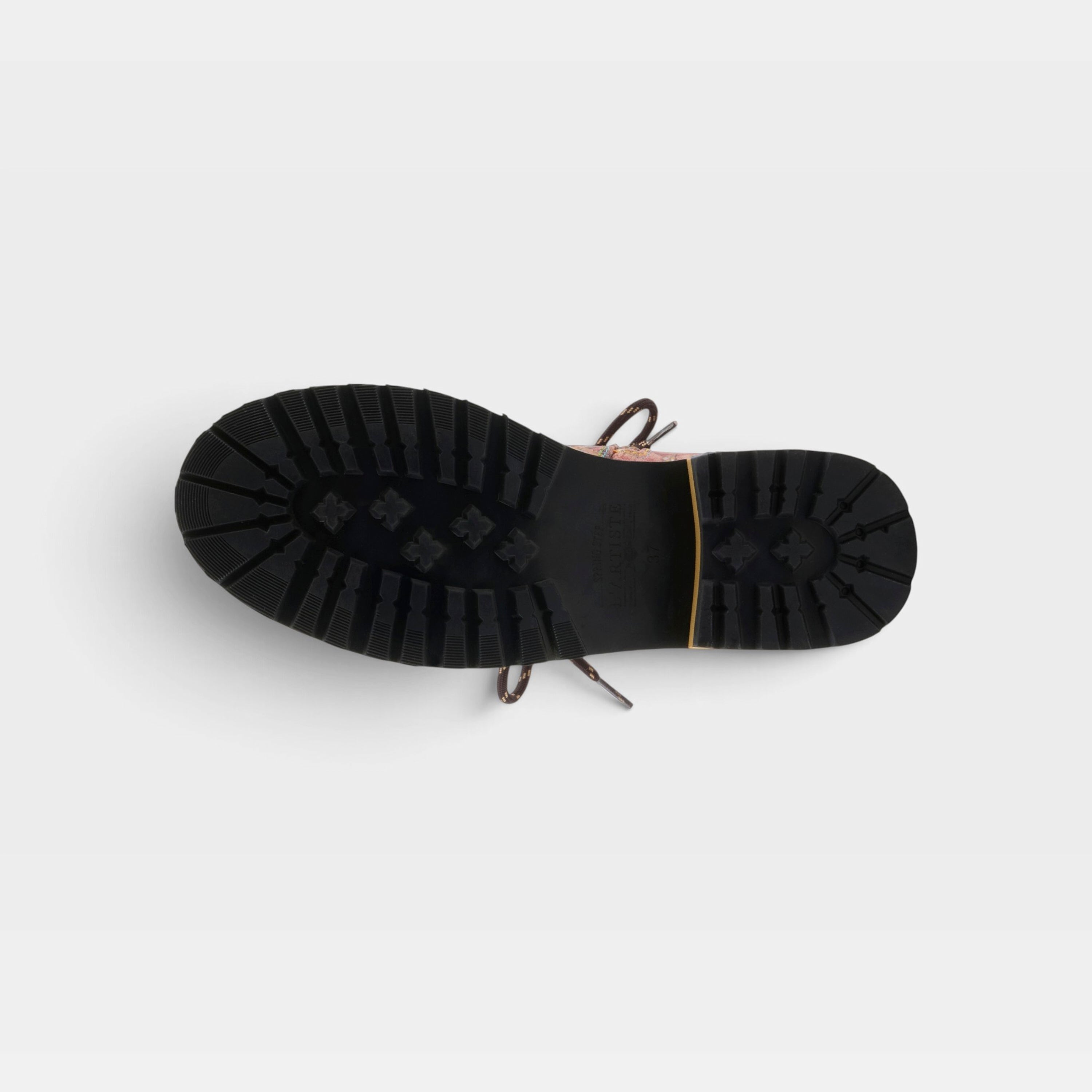 L'Artiste Rugup-Flower booties in Brown Multi, outsole view
