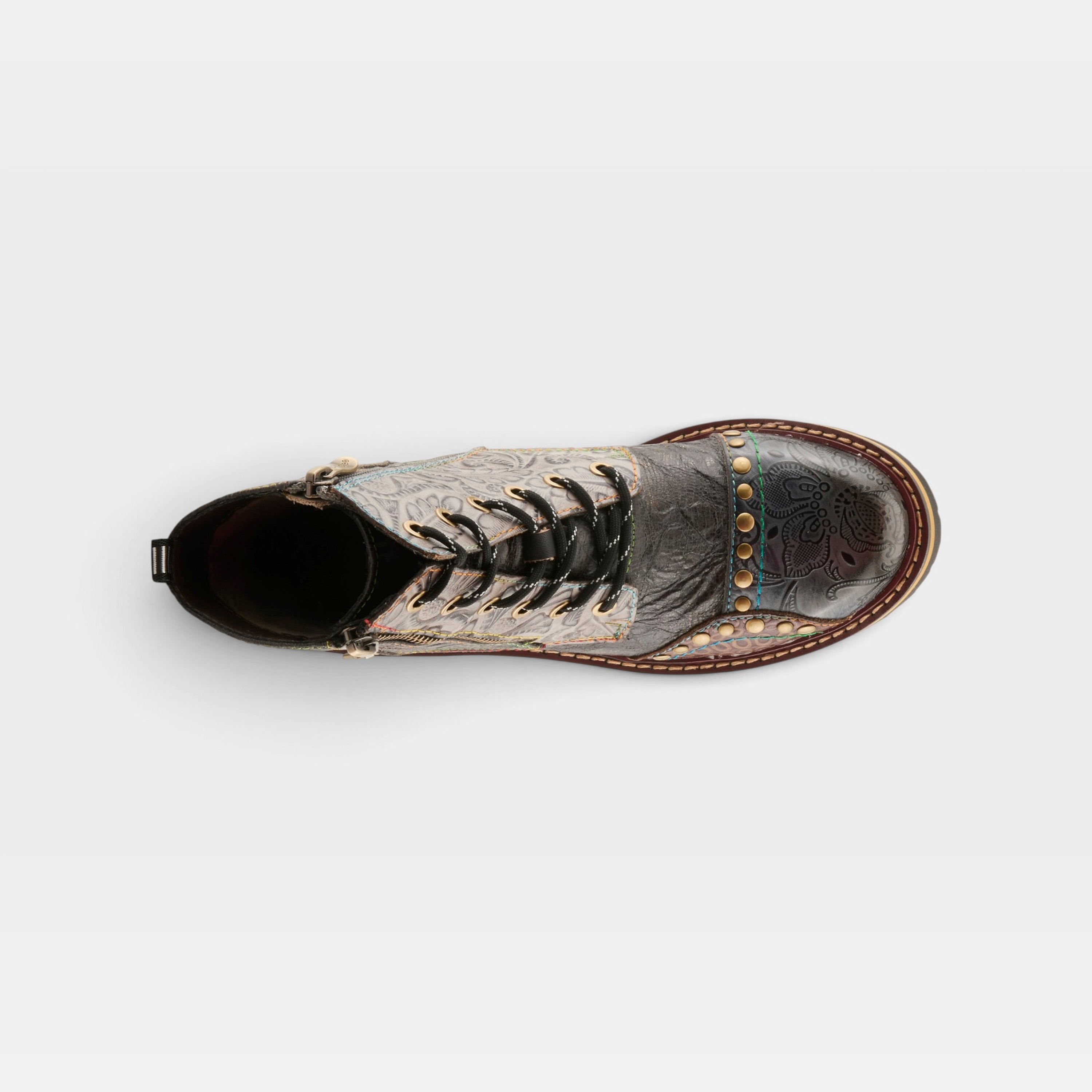L'Artiste Rugup booties in Slate Multi, top view