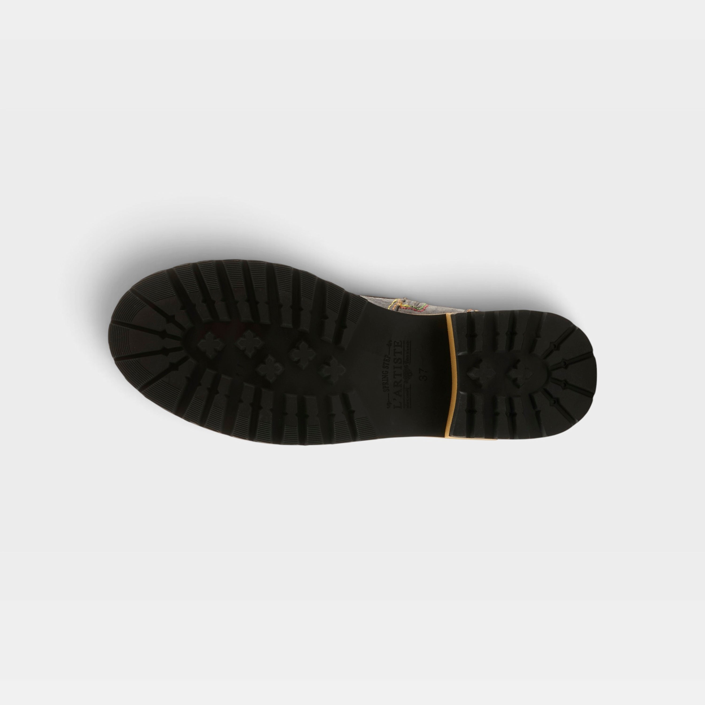 L'Artiste Rugup booties in Slate Multi, outsole view