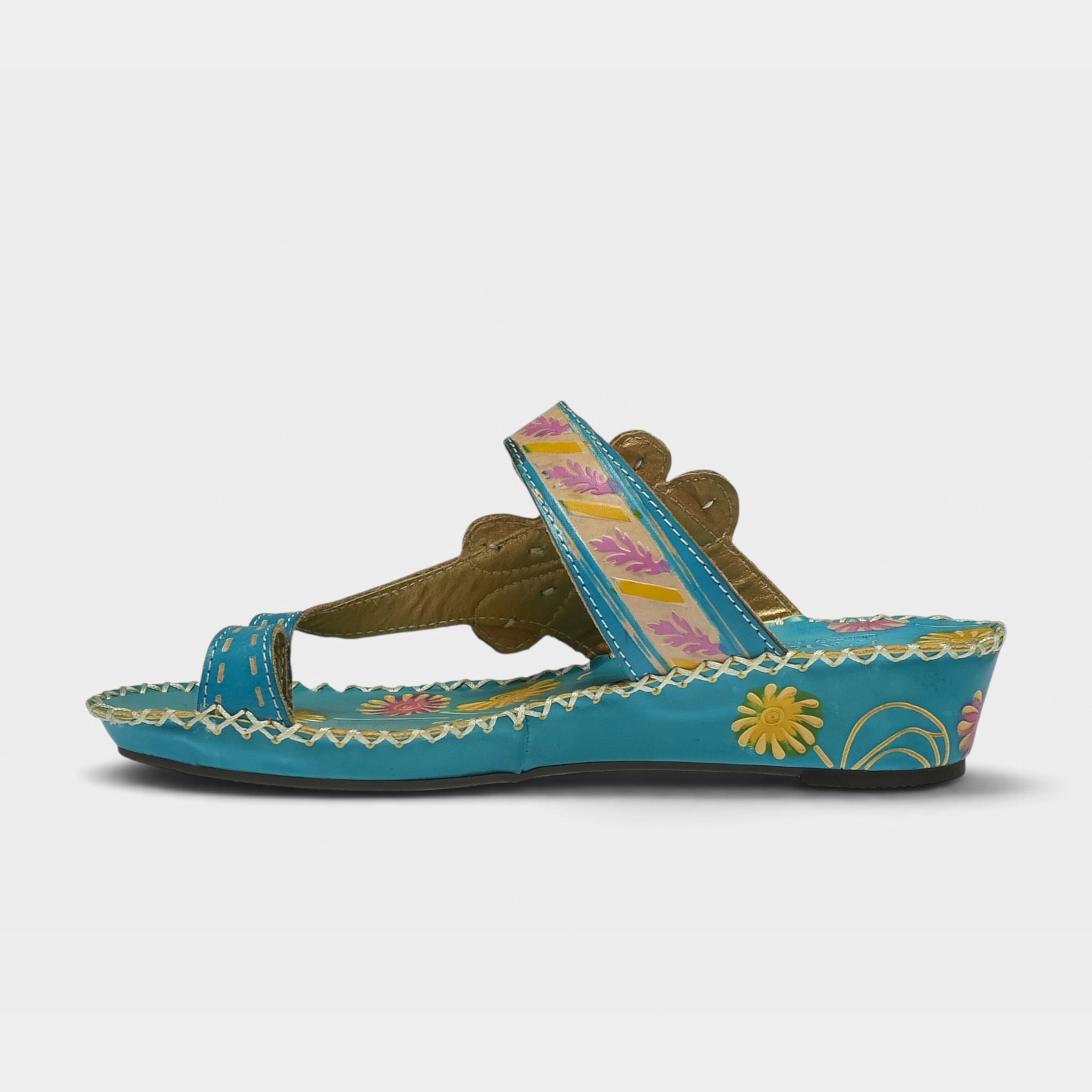 L'Artiste Santorini slide sandal in Turquoise, side view