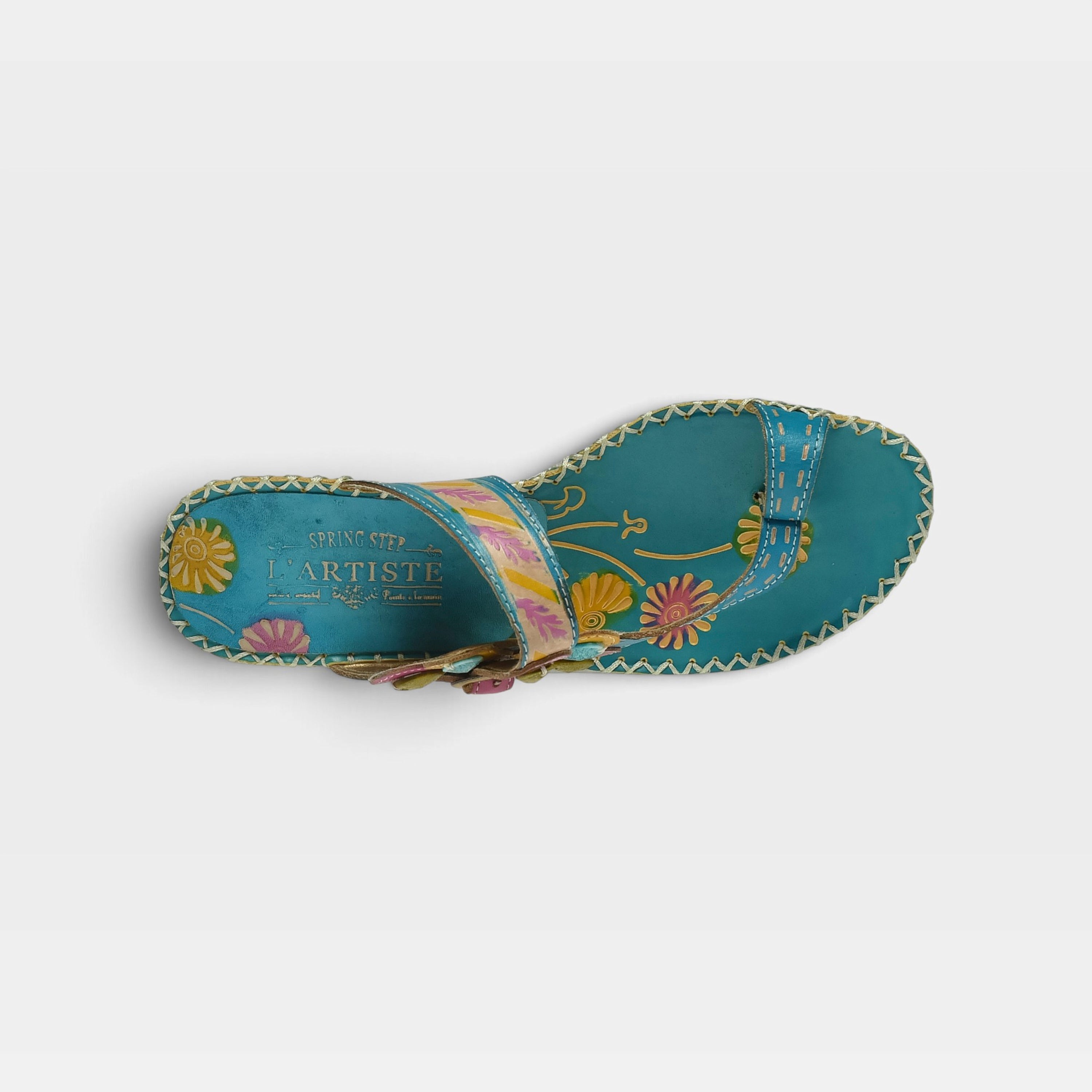 L'Artiste Santorini slide sandal in Turquoise, top view