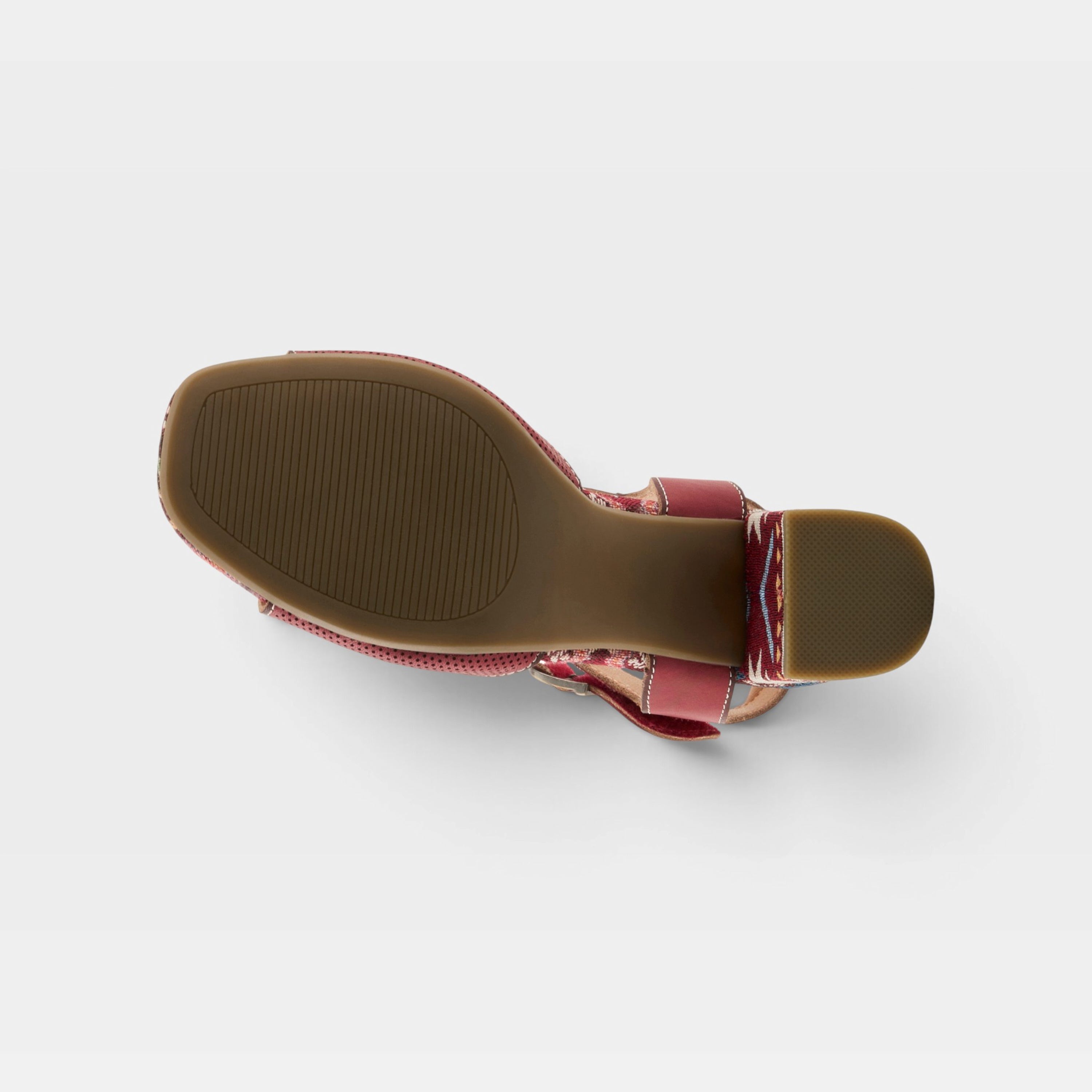 L'Artiste Sassyclass sandals in Red Multi, outsole view