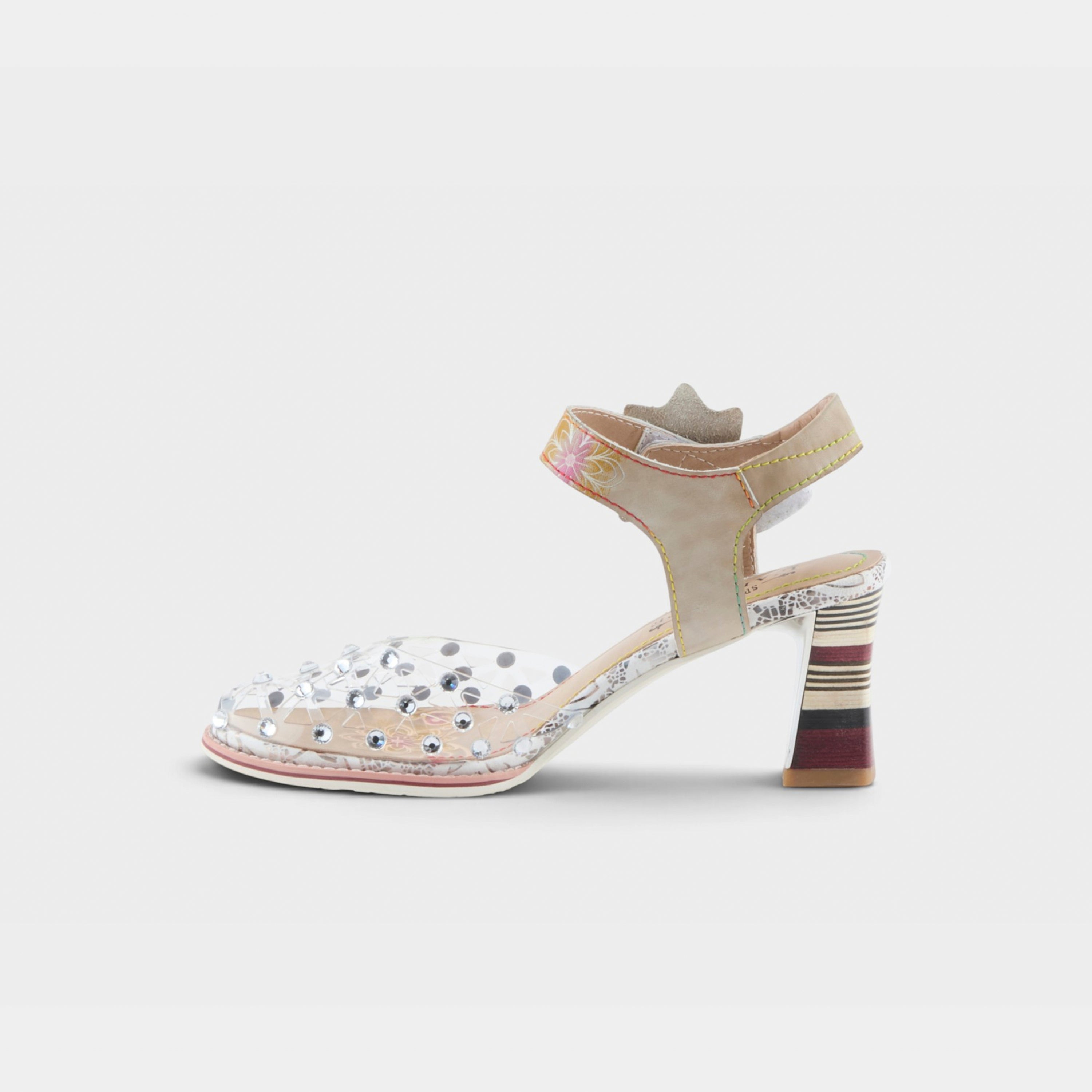 L'Artiste Sassylady sandals in Light Taupe Multi, side view