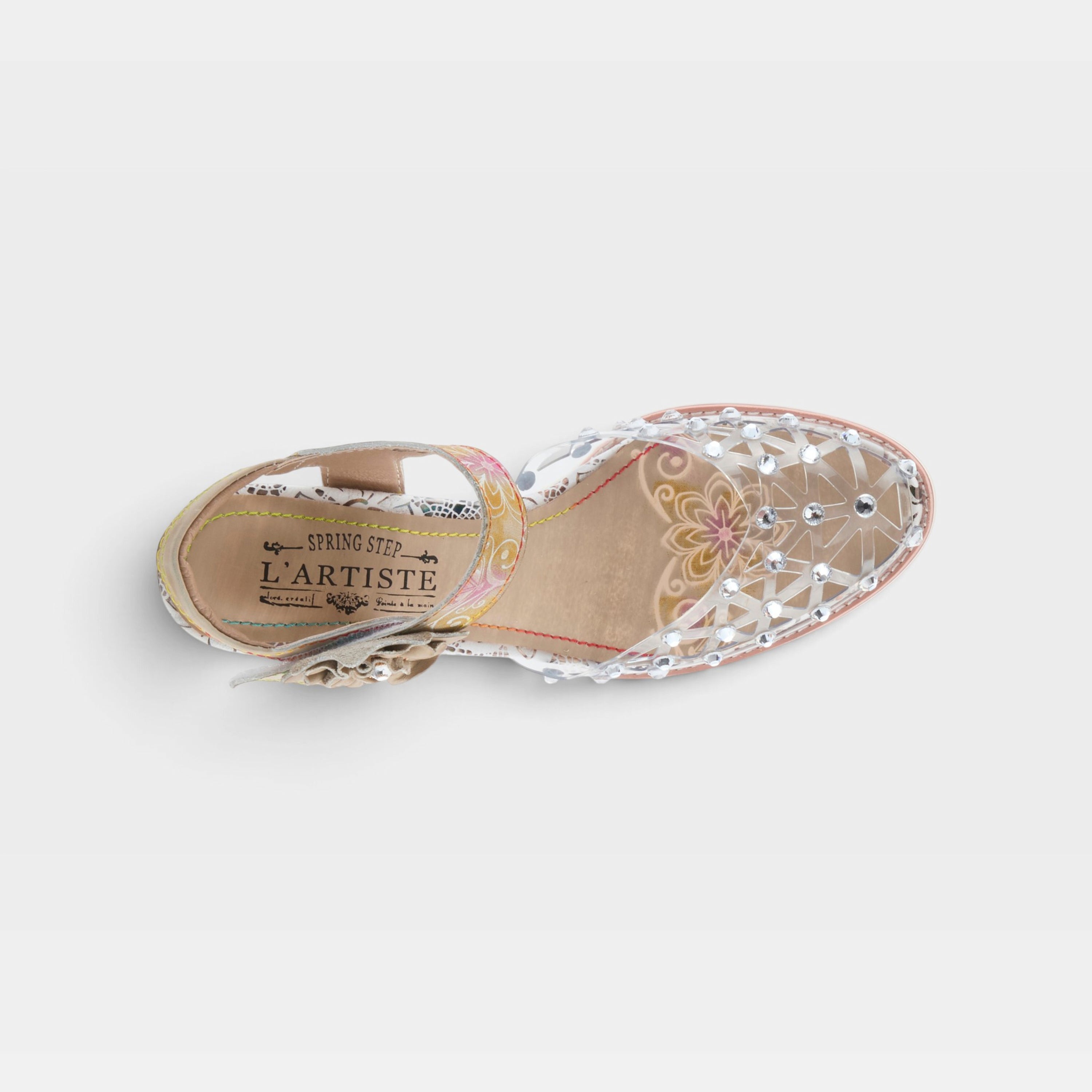 L'Artiste Sassylady sandals in Light Taupe Multi, top view