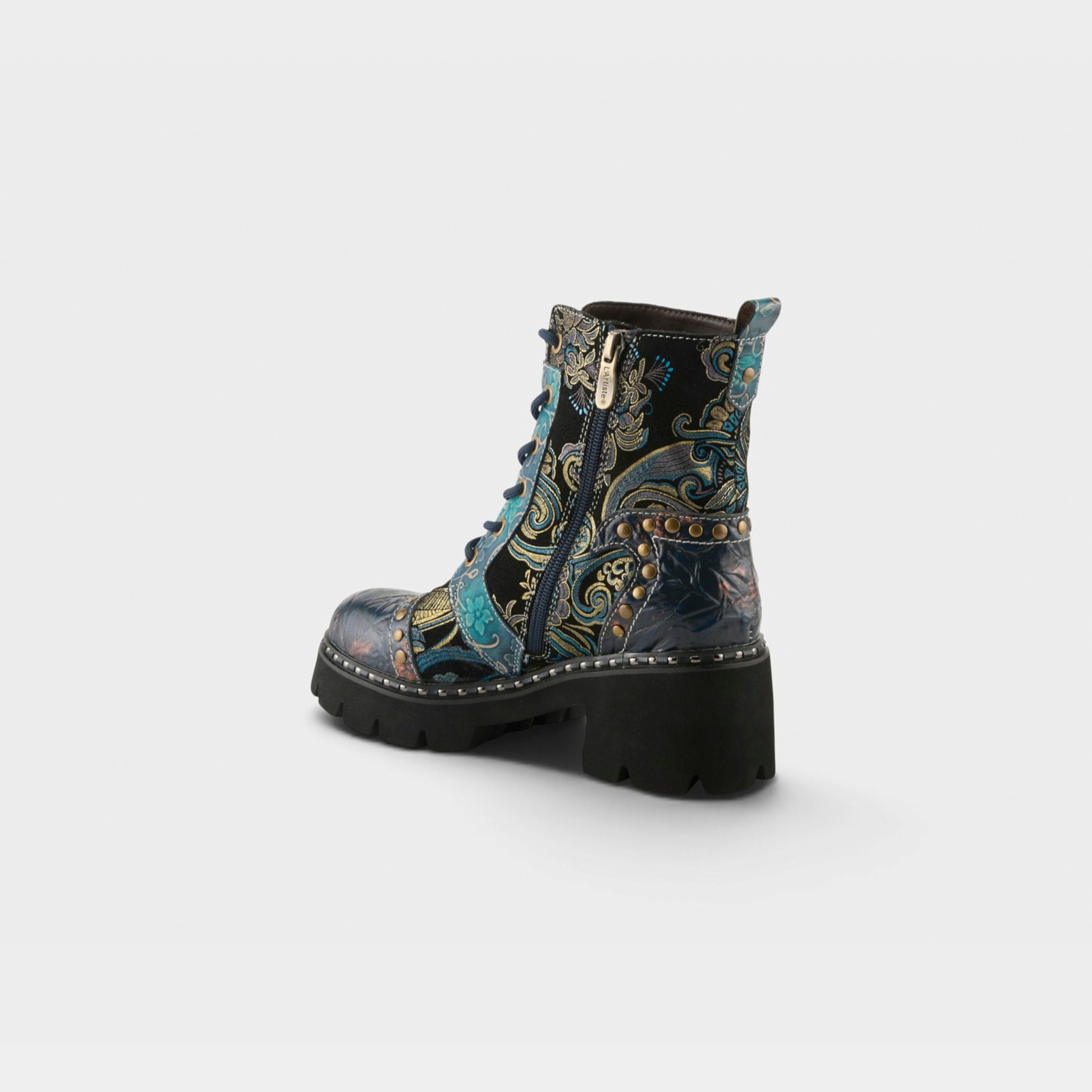 L'Artiste Severity boots in Blue Multi, alternate angle view