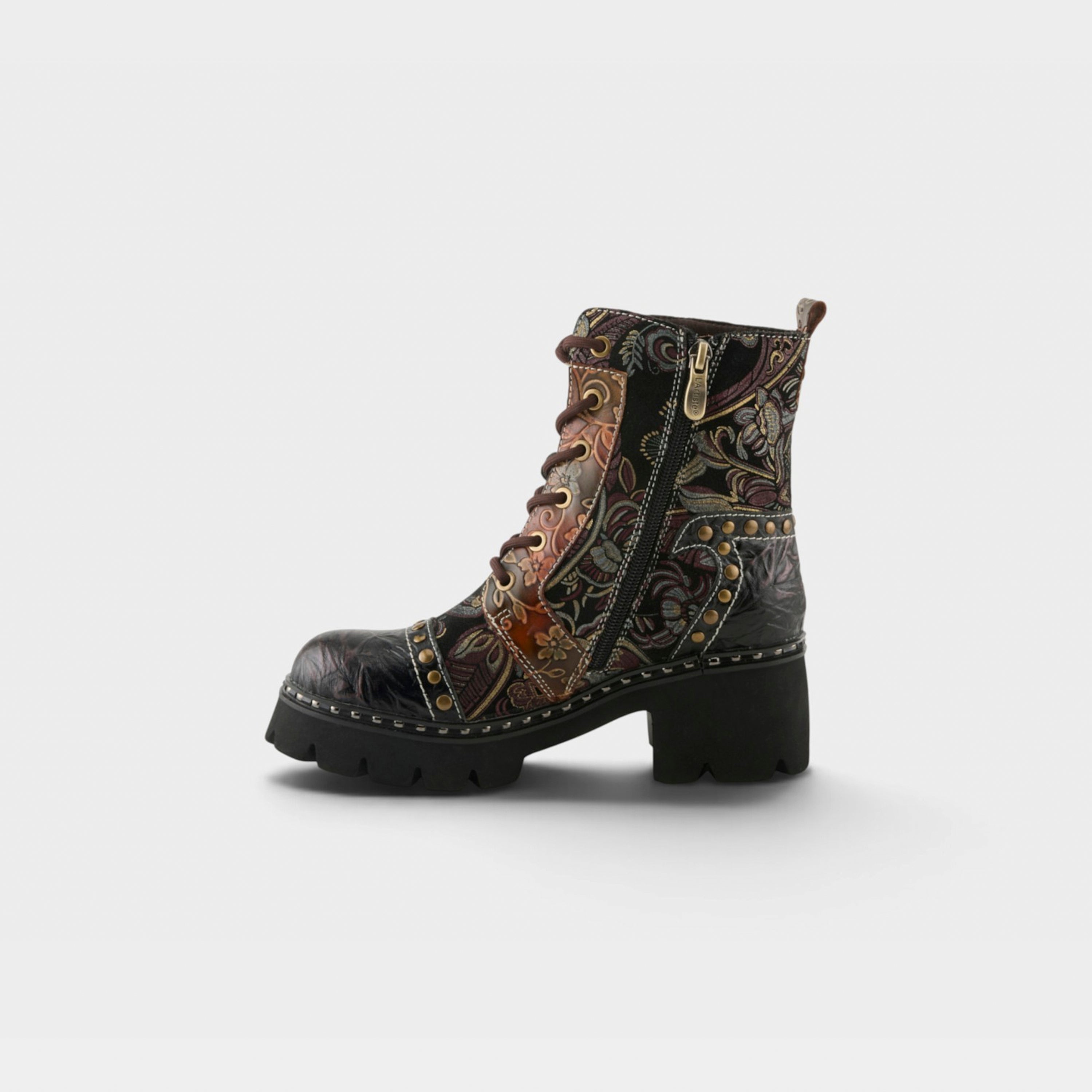L'Artiste Severity boots in Brown Multi, side view