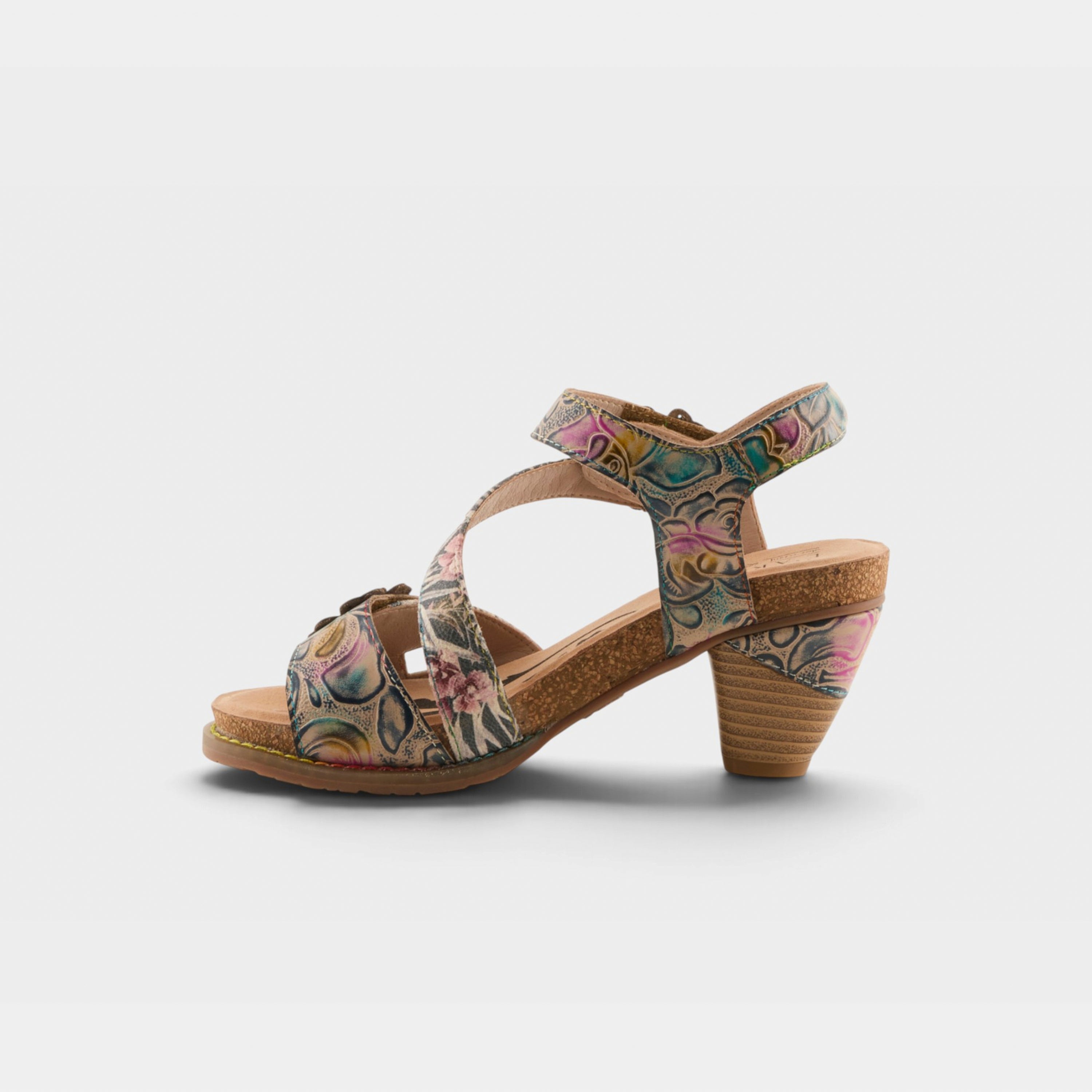 L'Artiste Shesfab sandals in Navy Multi, side view