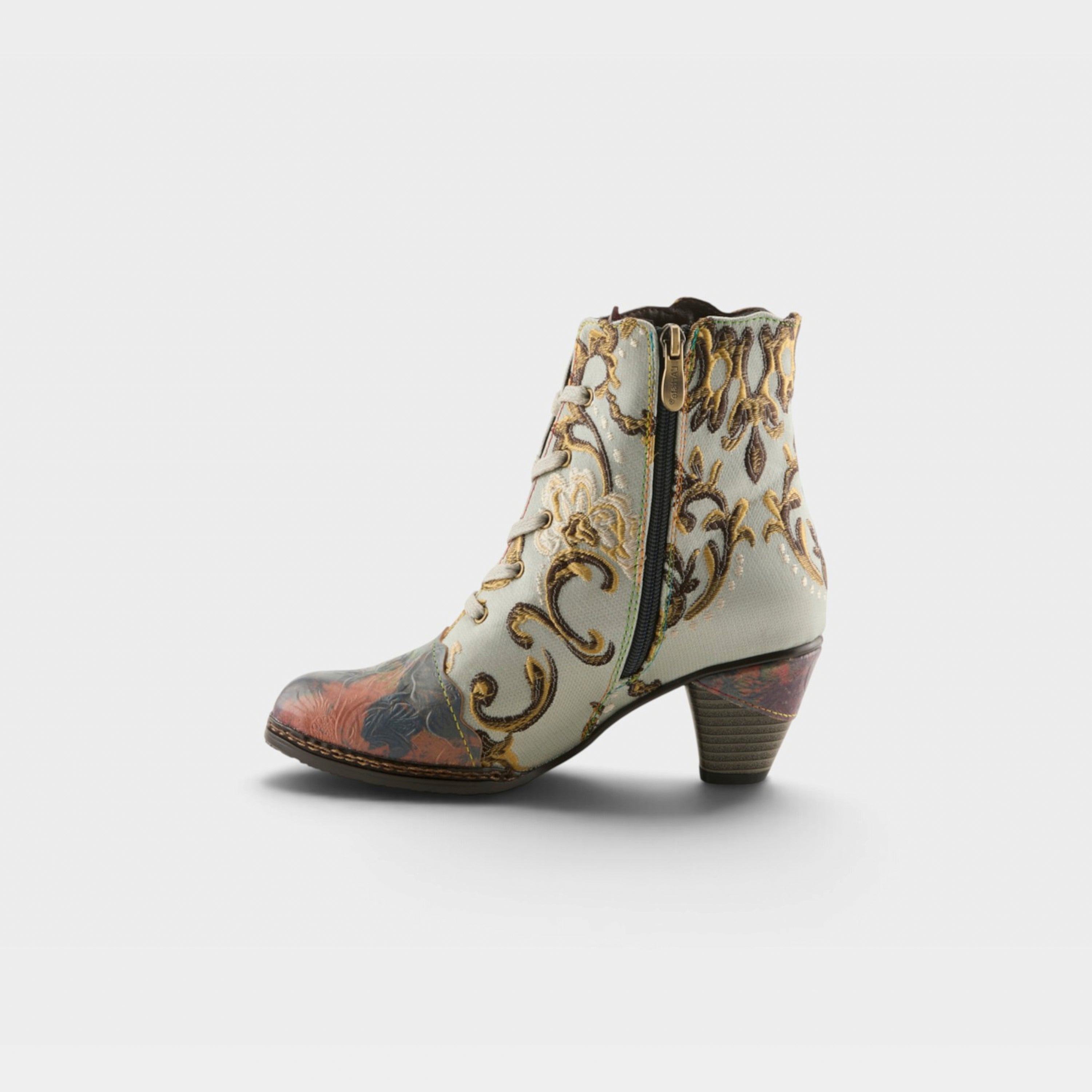 L'Artiste Siren boots in Mint Green Multi, side view