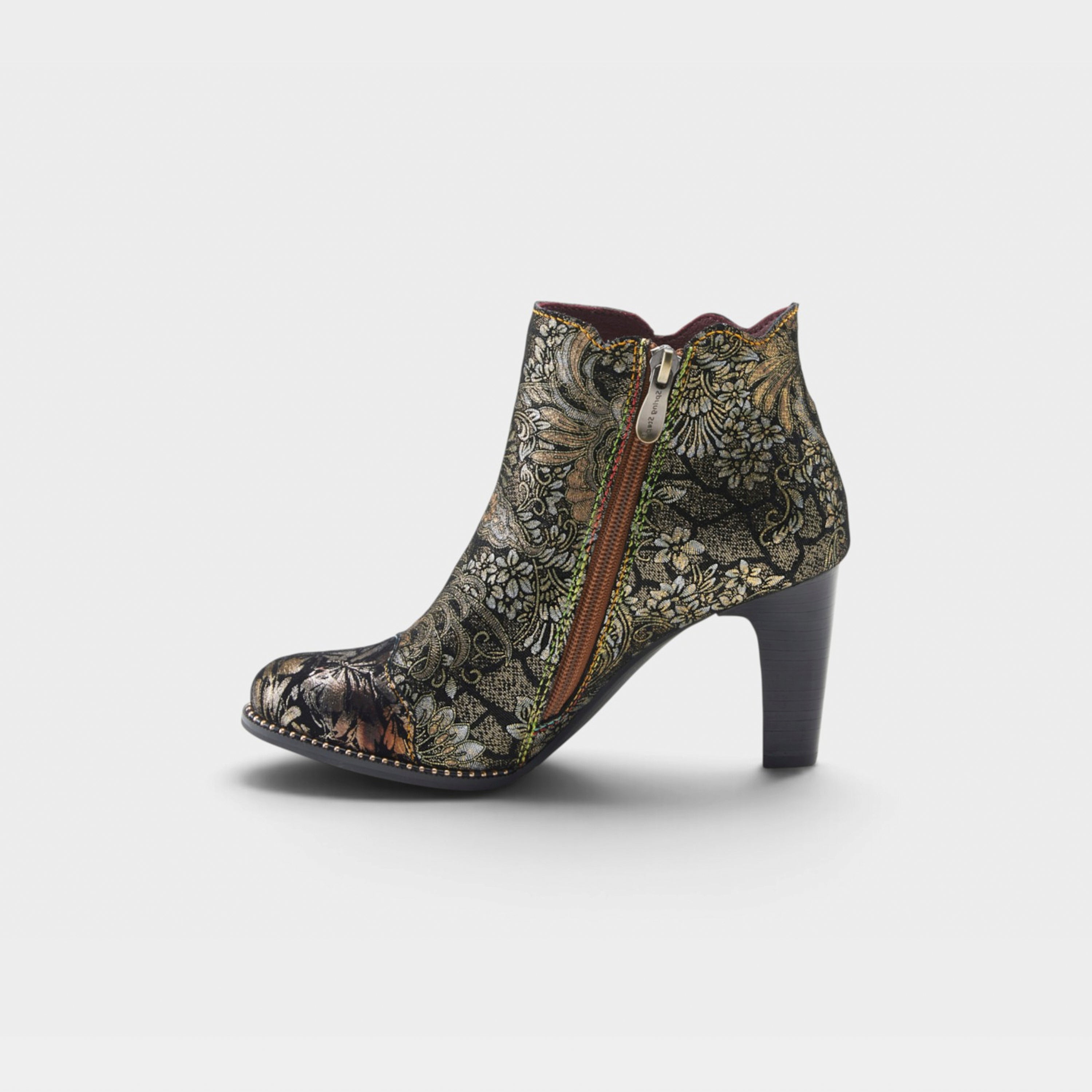 L'Artiste Smokinhot heeled booties in Bronze Multi, side view