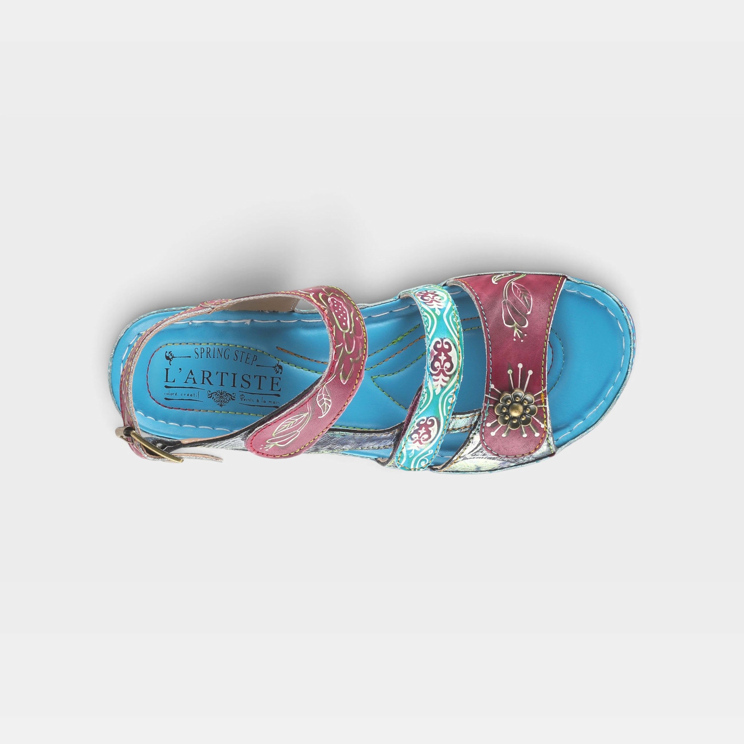 L'Artiste Sumacah sandal in Aqua, top view