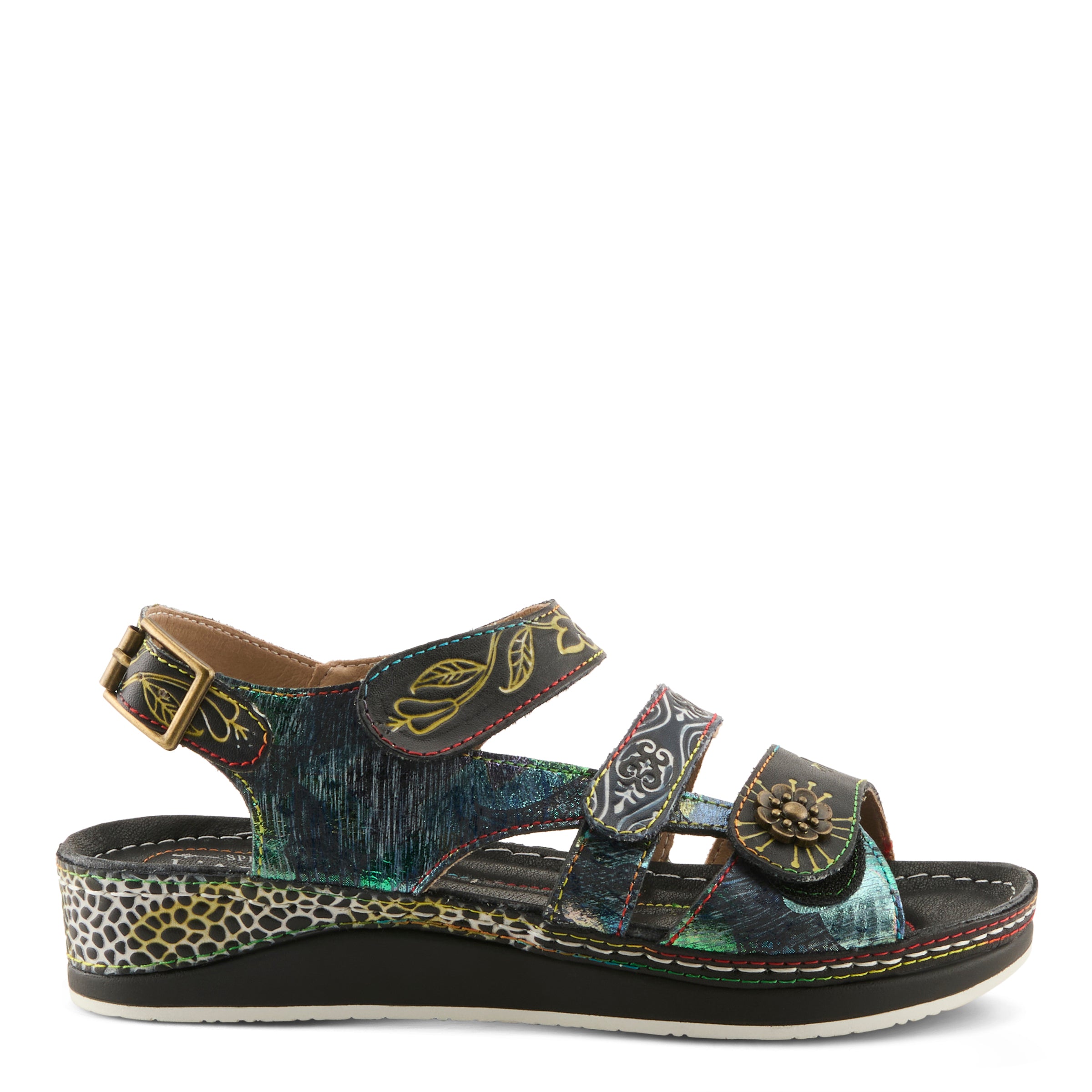 L'Artiste L'ARTISTE SUMACAH SANDAL sandal in beige multi with handcrafted leather design