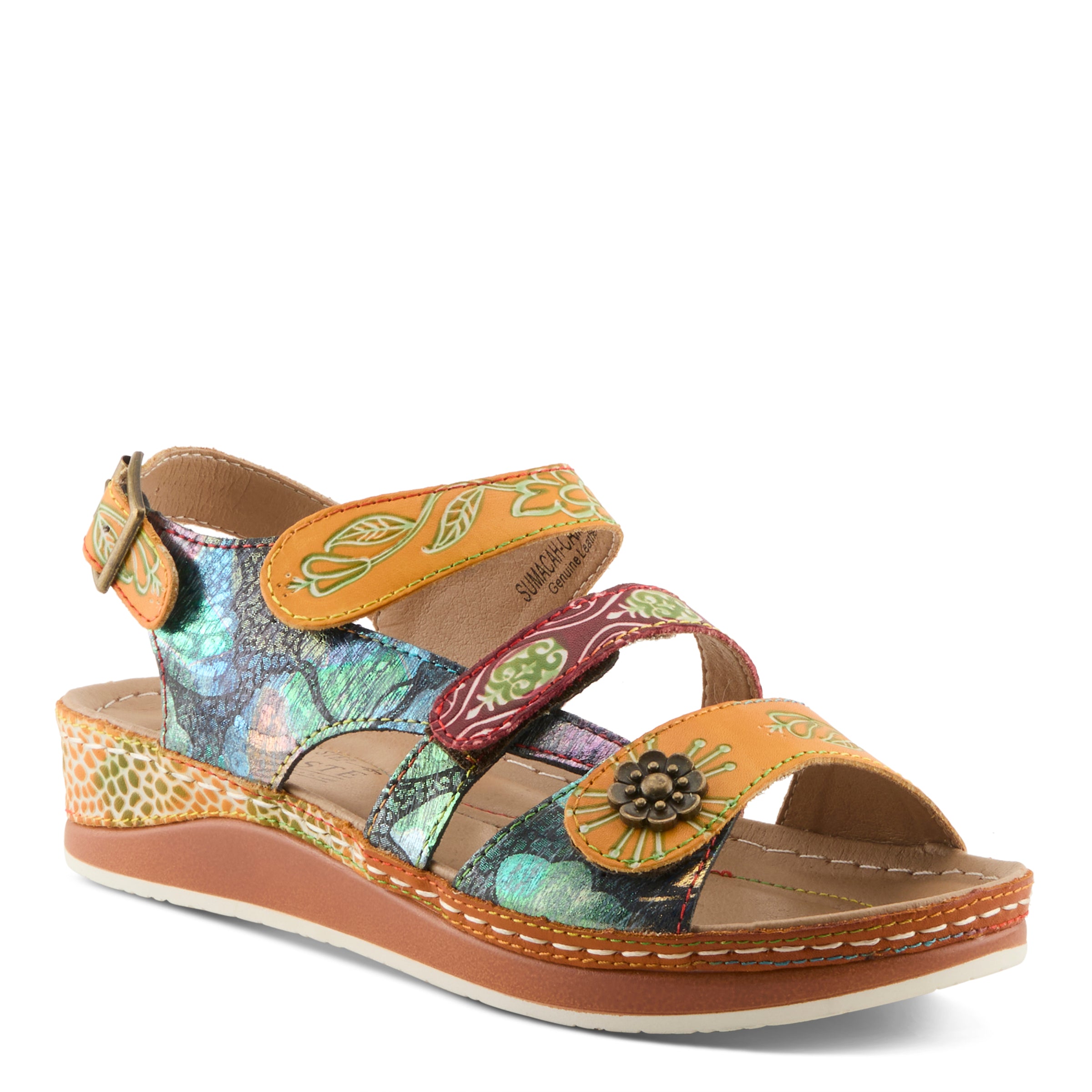 L'Artiste L'ARTISTE SUMACAH SANDAL sandal in beige multi with handcrafted leather design