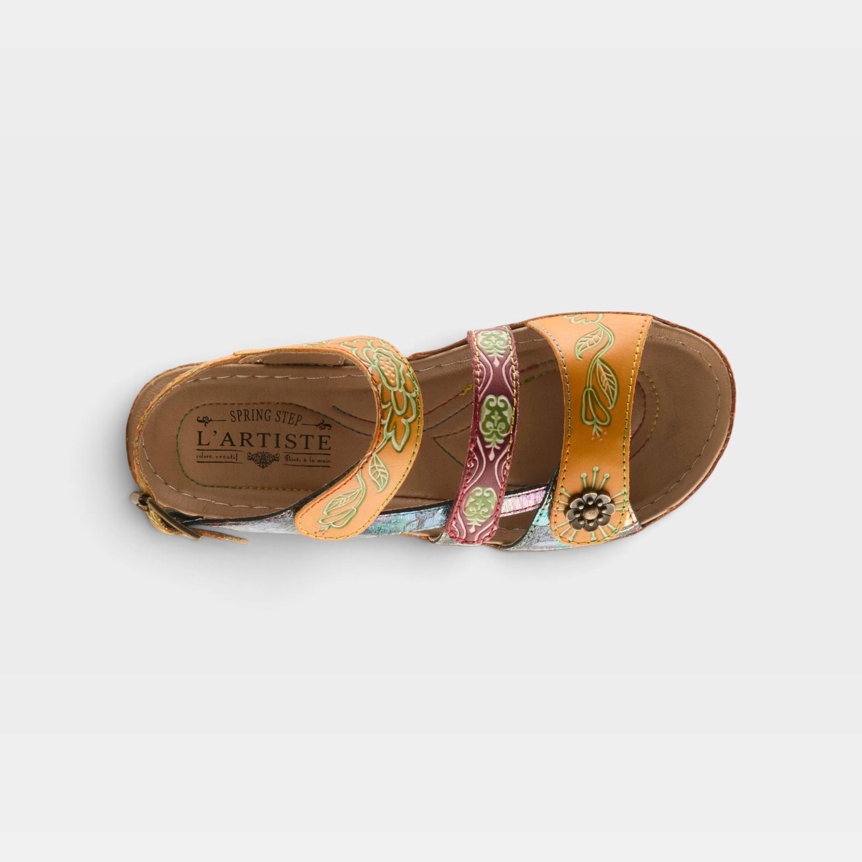 L'Artiste Sumacah sandal in Camel Multi, top view