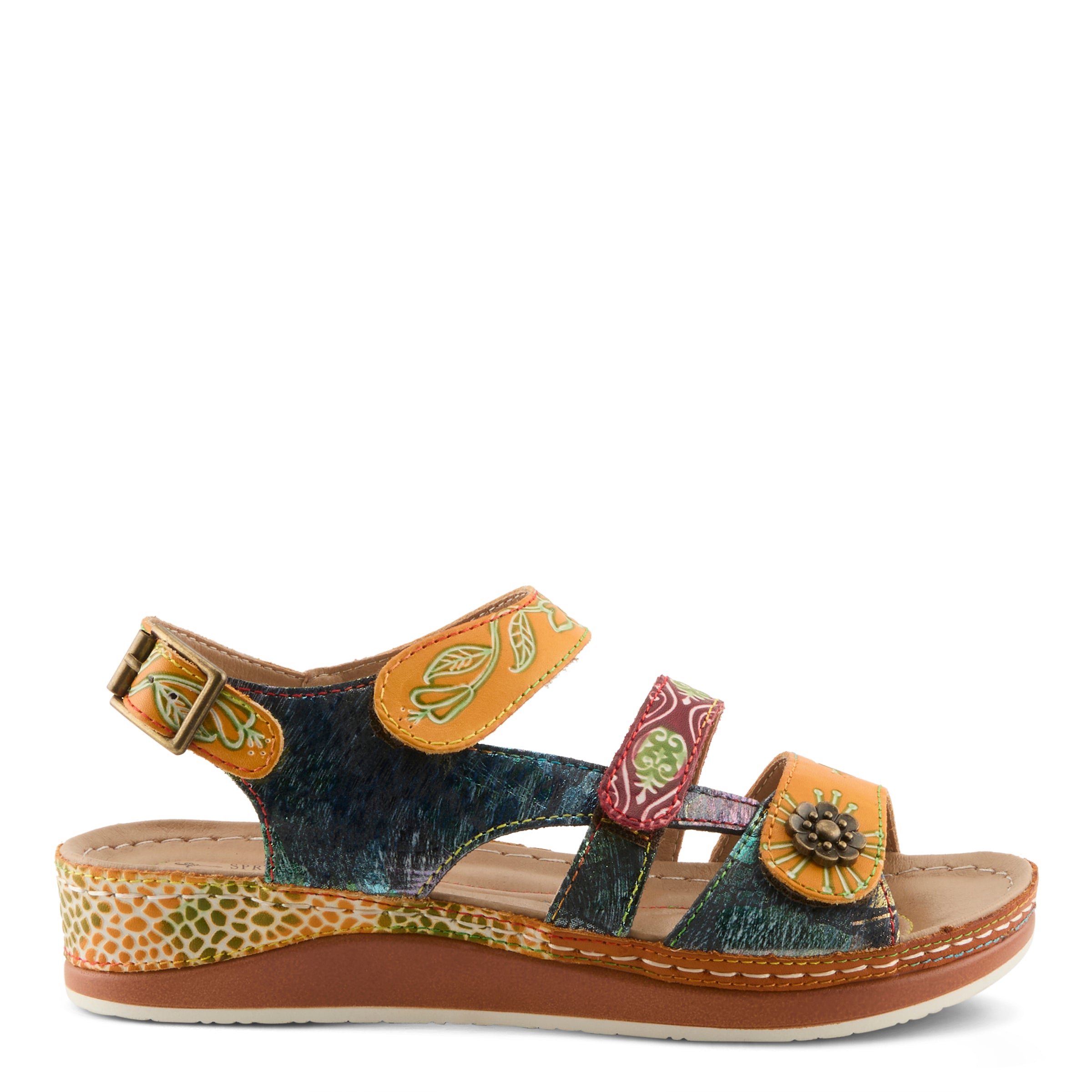 L'Artiste L'ARTISTE SUMACAH SANDAL sandal in beige multi with handcrafted leather design