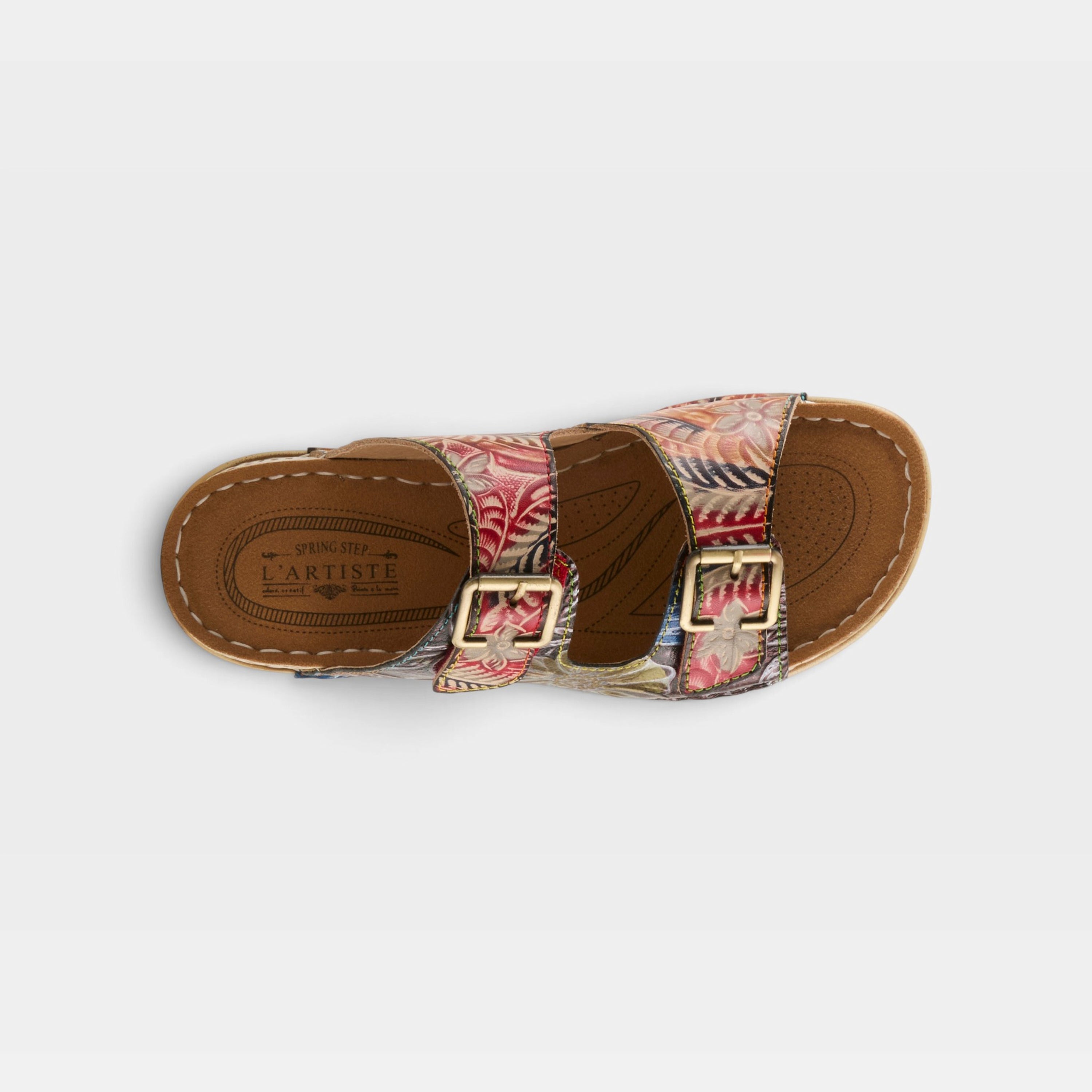 L'Artiste Sunjai sandals in Red Multi, top view