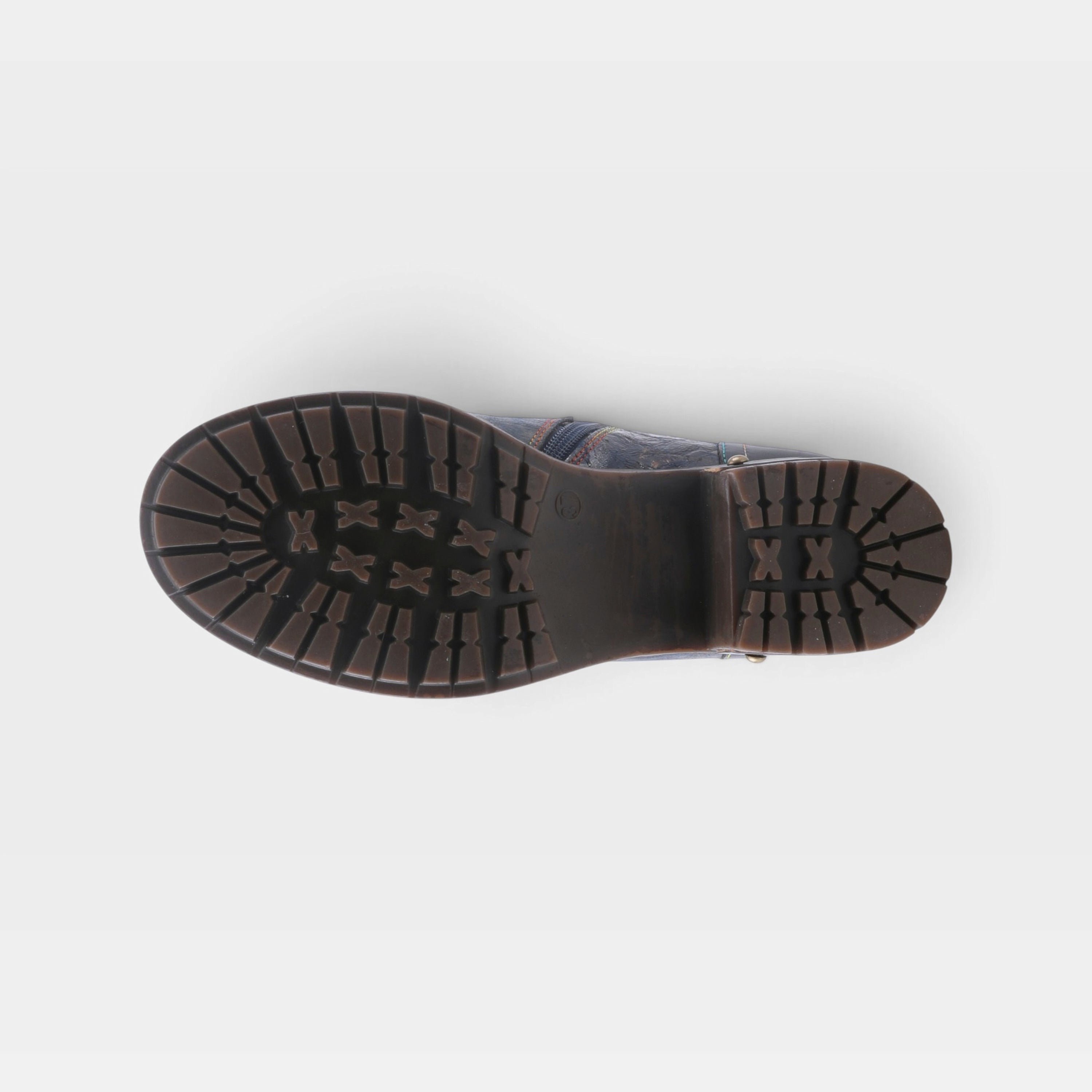 L'Artiste Sunsetride boots in Navy Multi, outsole view
