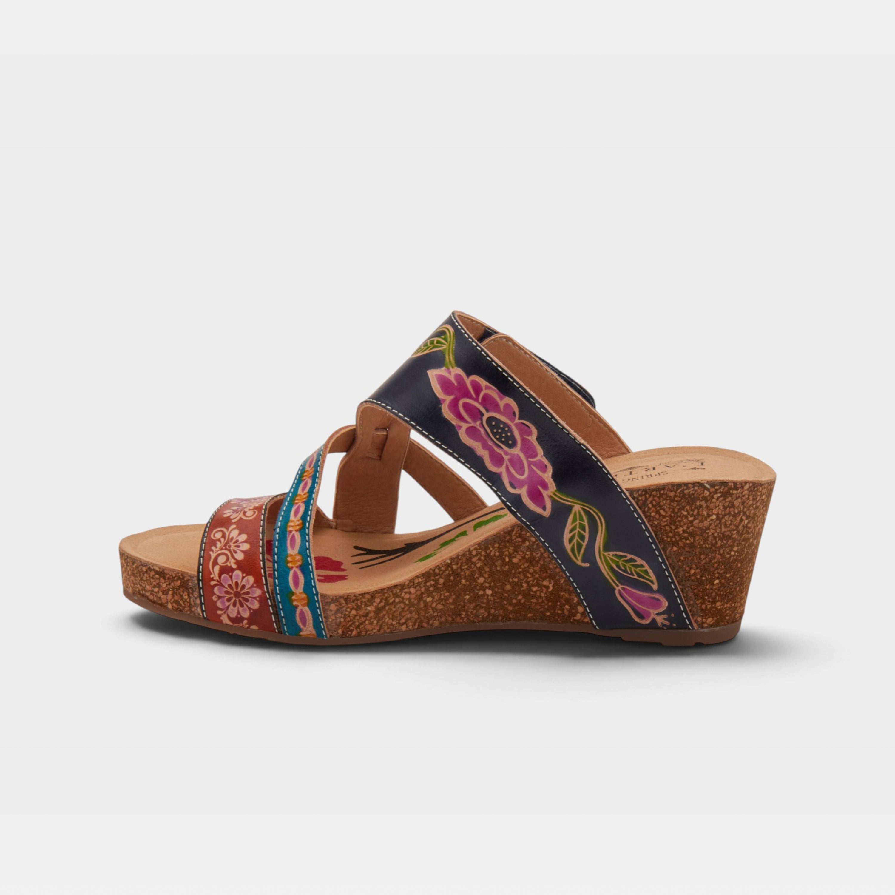 L'Artiste Swan sandals in Navy Multi, side view