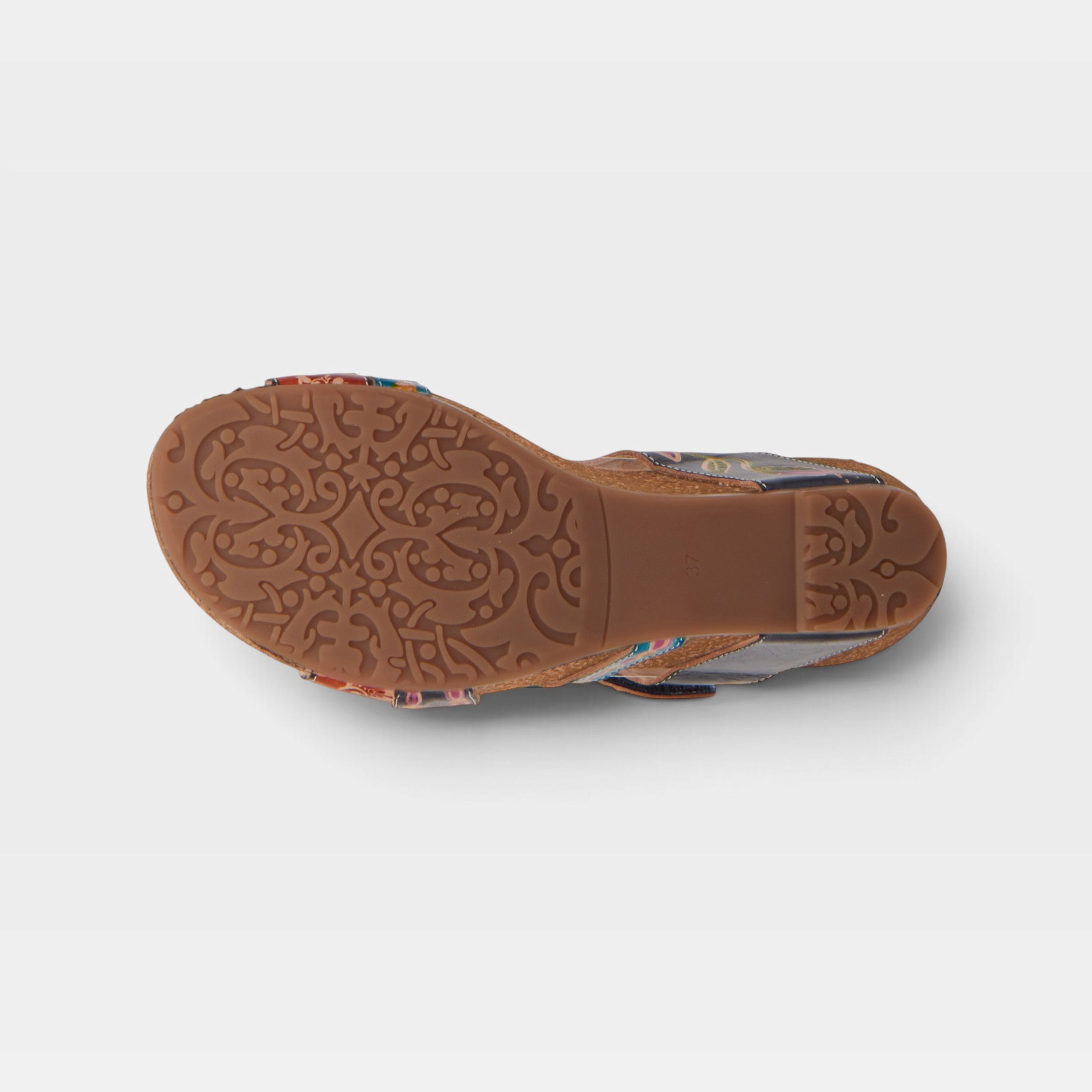 L'Artiste Swan sandals in Navy Multi, outsole view