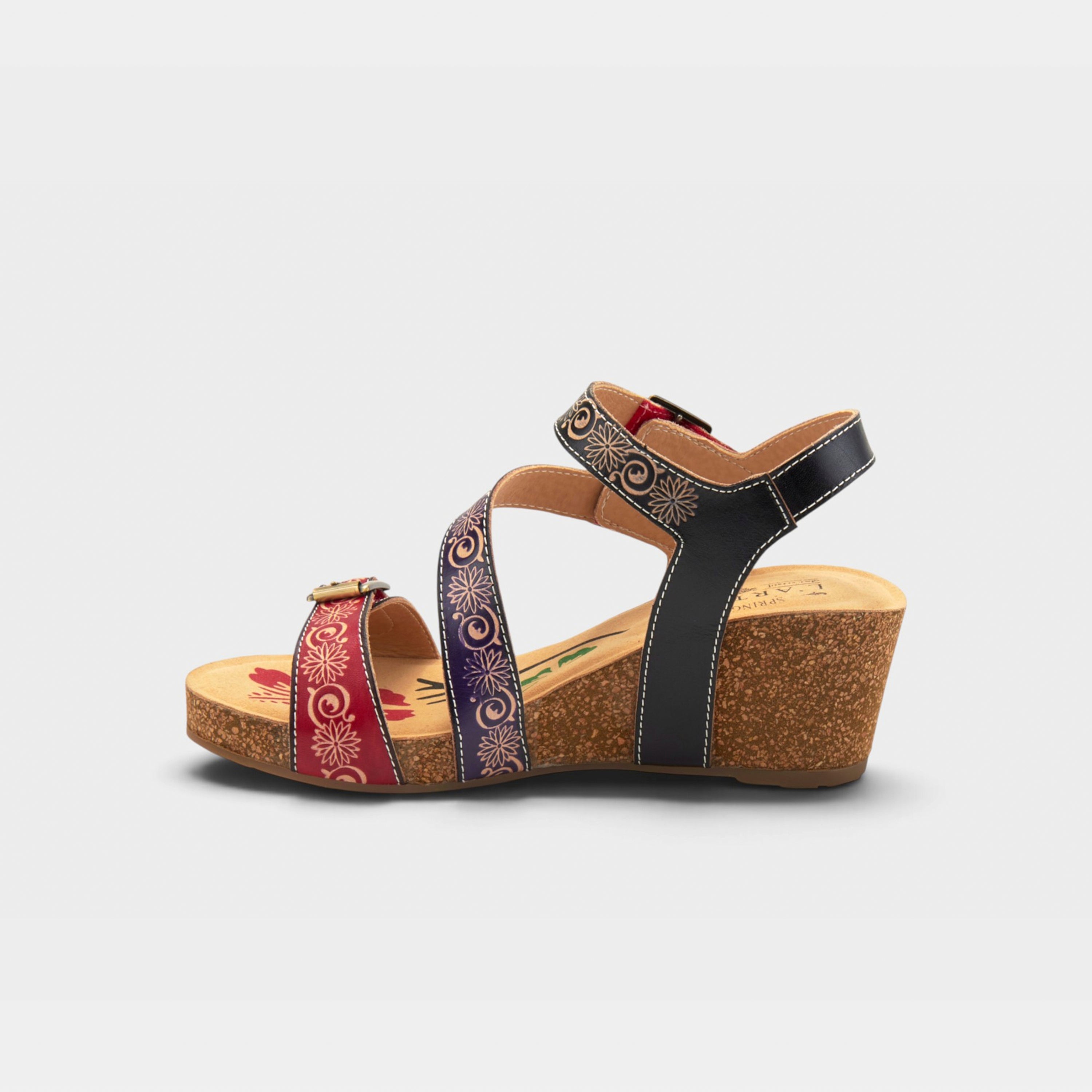 L'Artiste Tanja ankle strap sandal in Red Multi, side view
