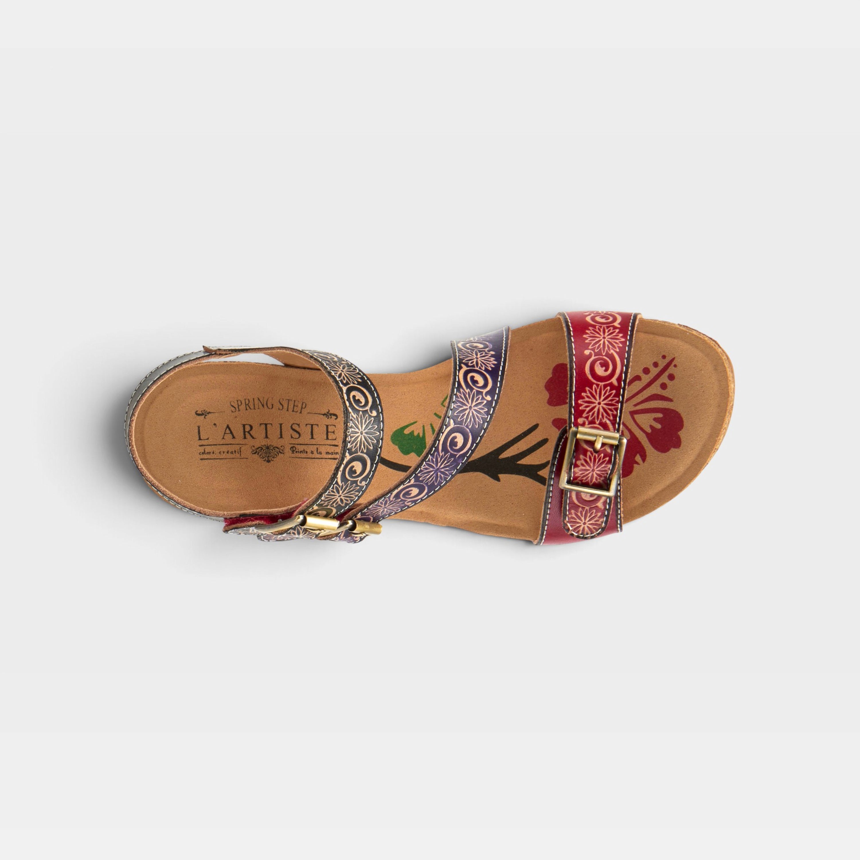 L'Artiste Tanja ankle strap sandal in Red Multi, top view